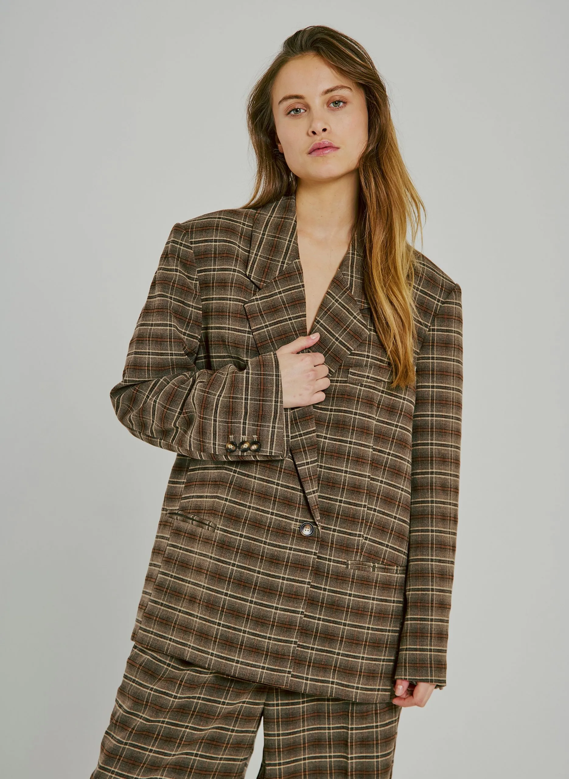 Veste oversize col tailleur à carreaux Marron CHECKS