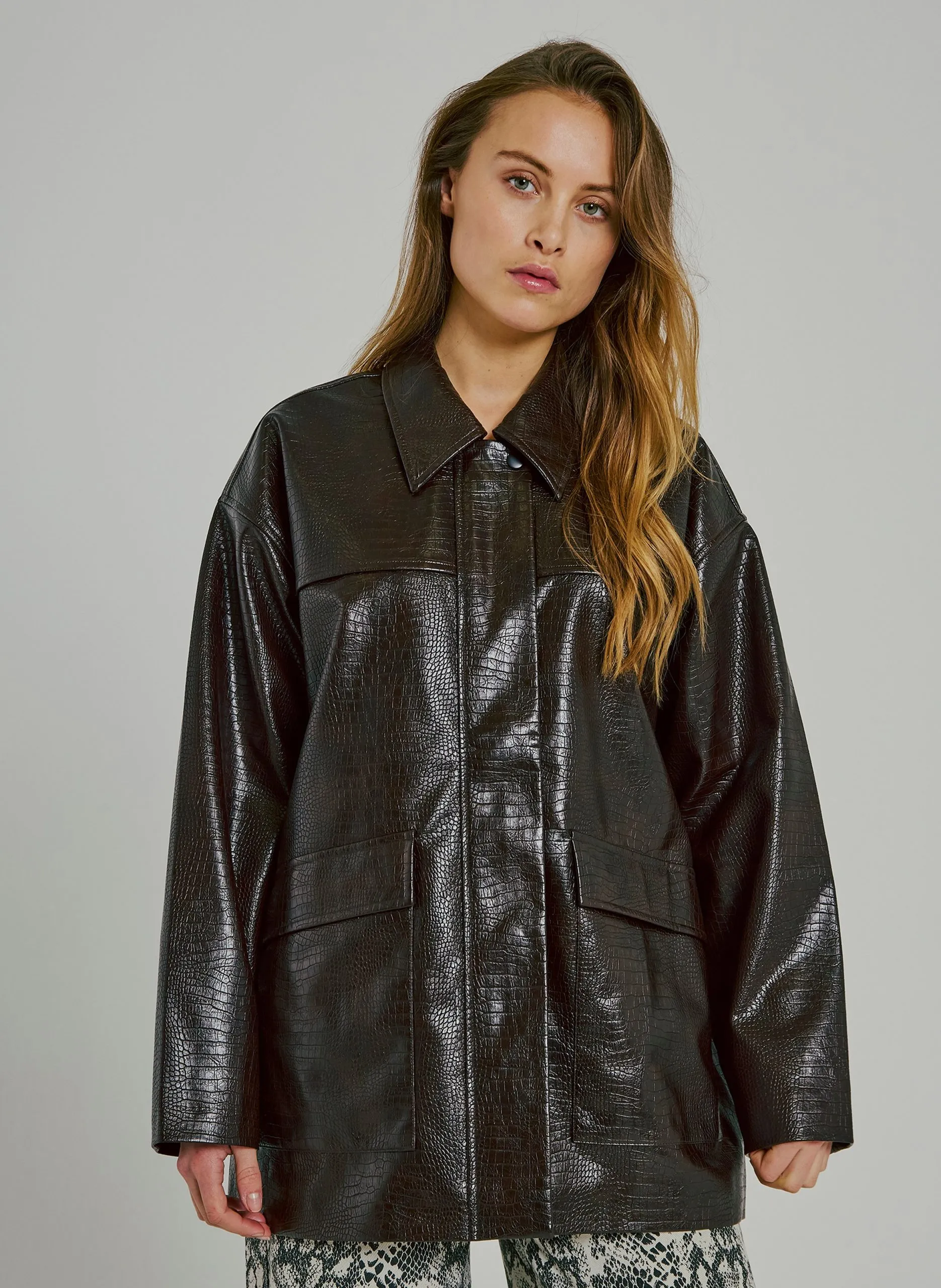 Veste col classique croco Rouge EDUNA