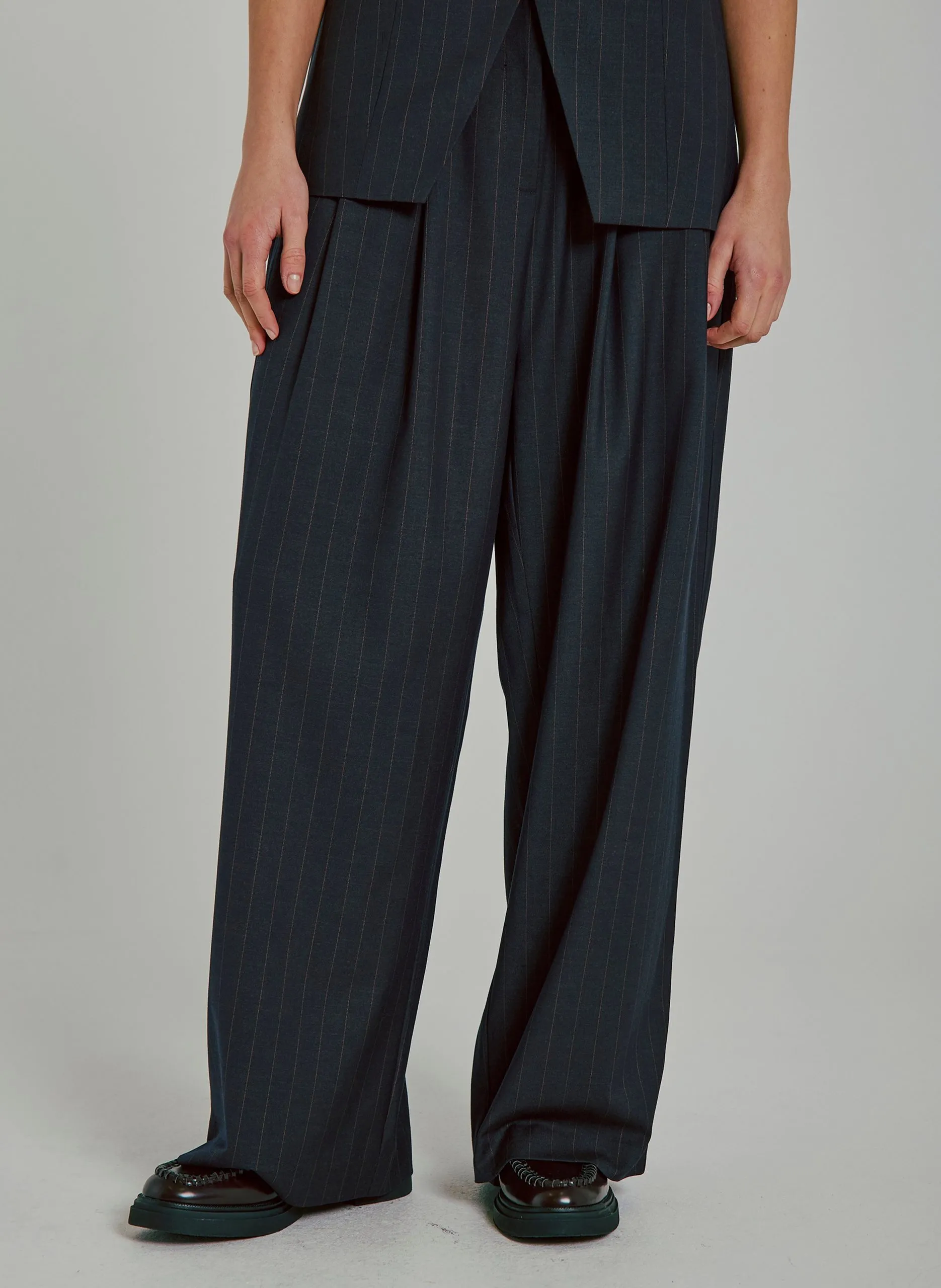 Pantalon à pinces large rayé Marron KANDRIA