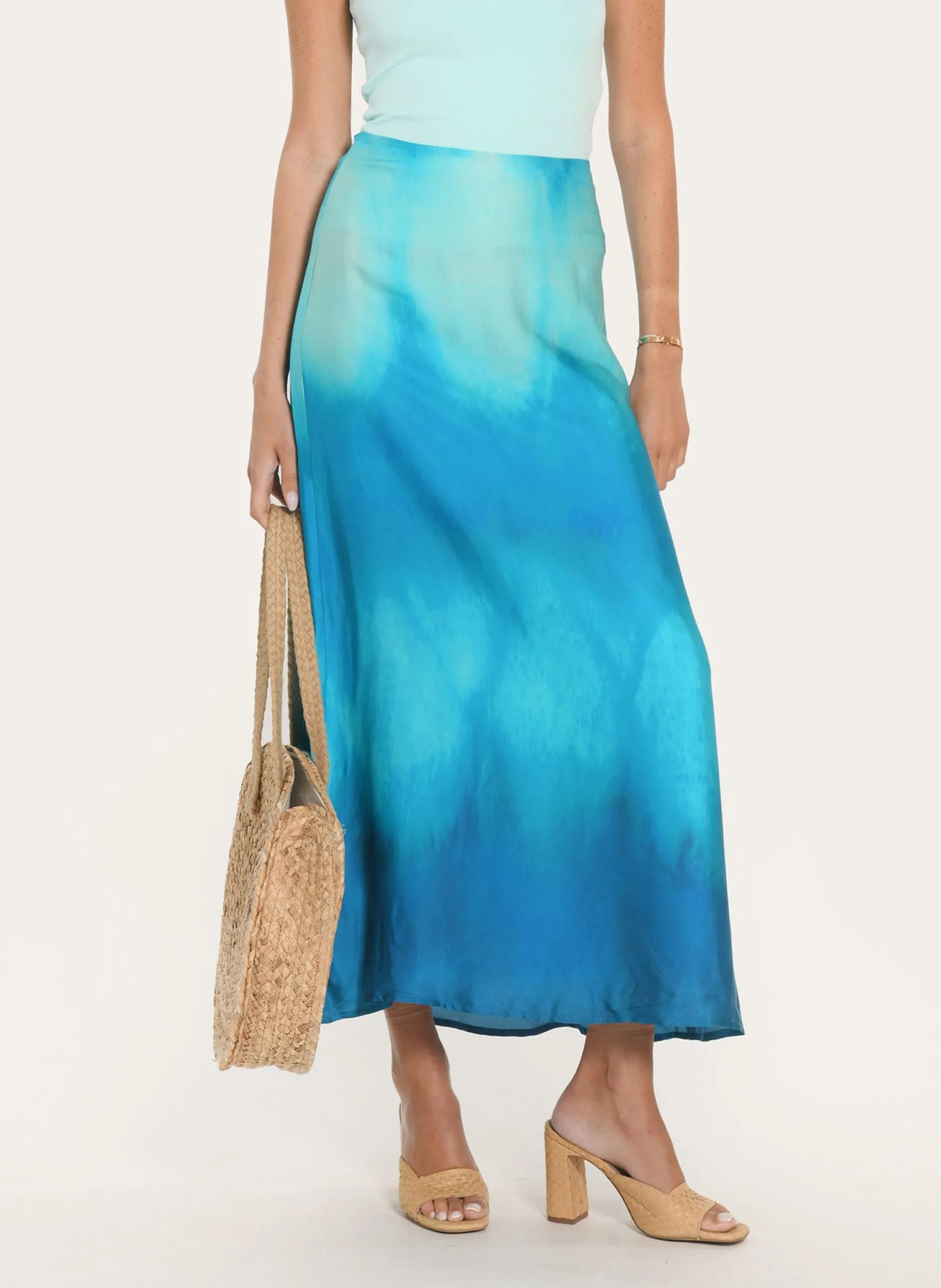 Jupe longue évasée à motif dégradé Bleu AURORA