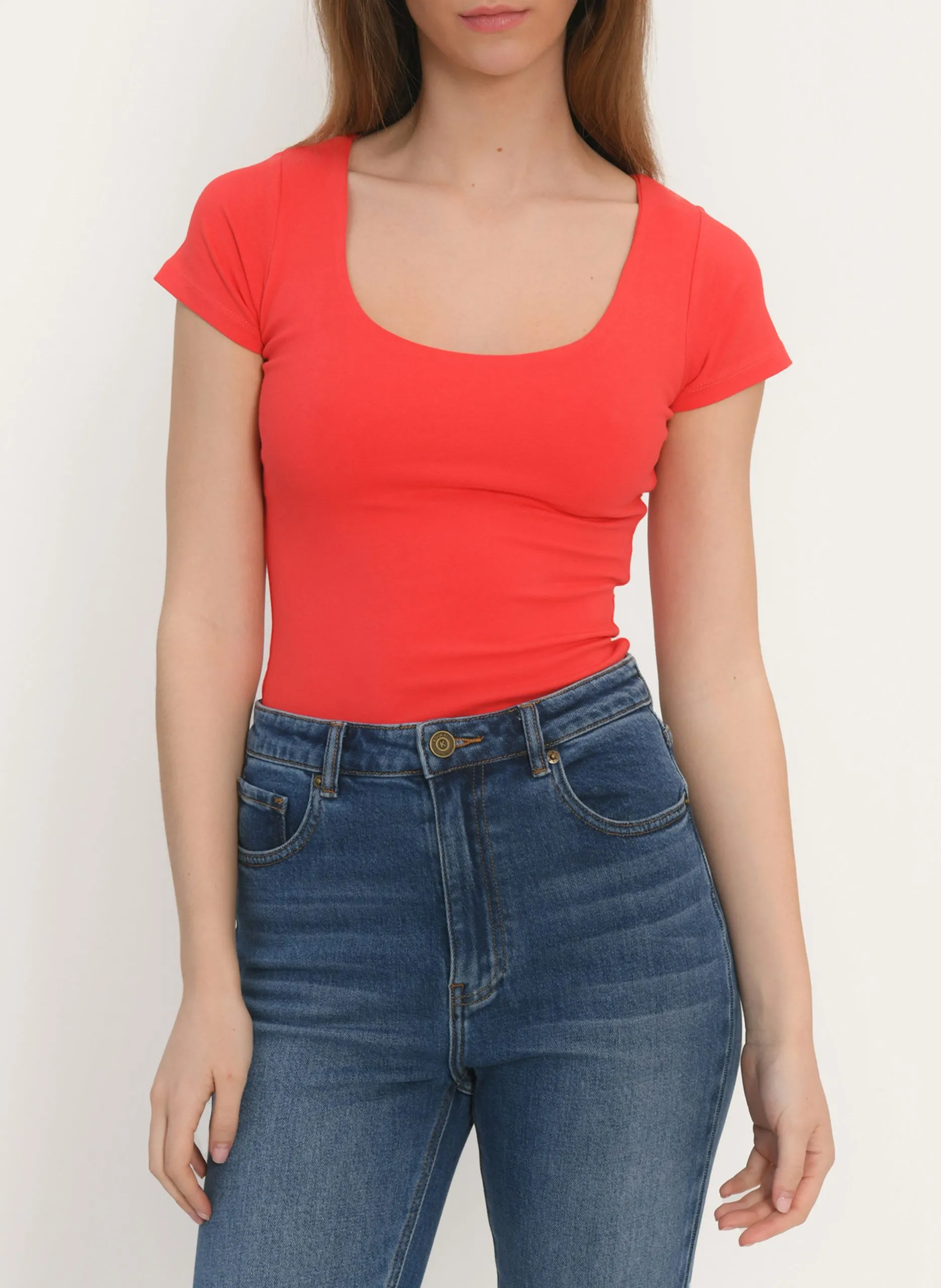 Tee-shirt col rond en coton mélangé Rouge VIRGINI