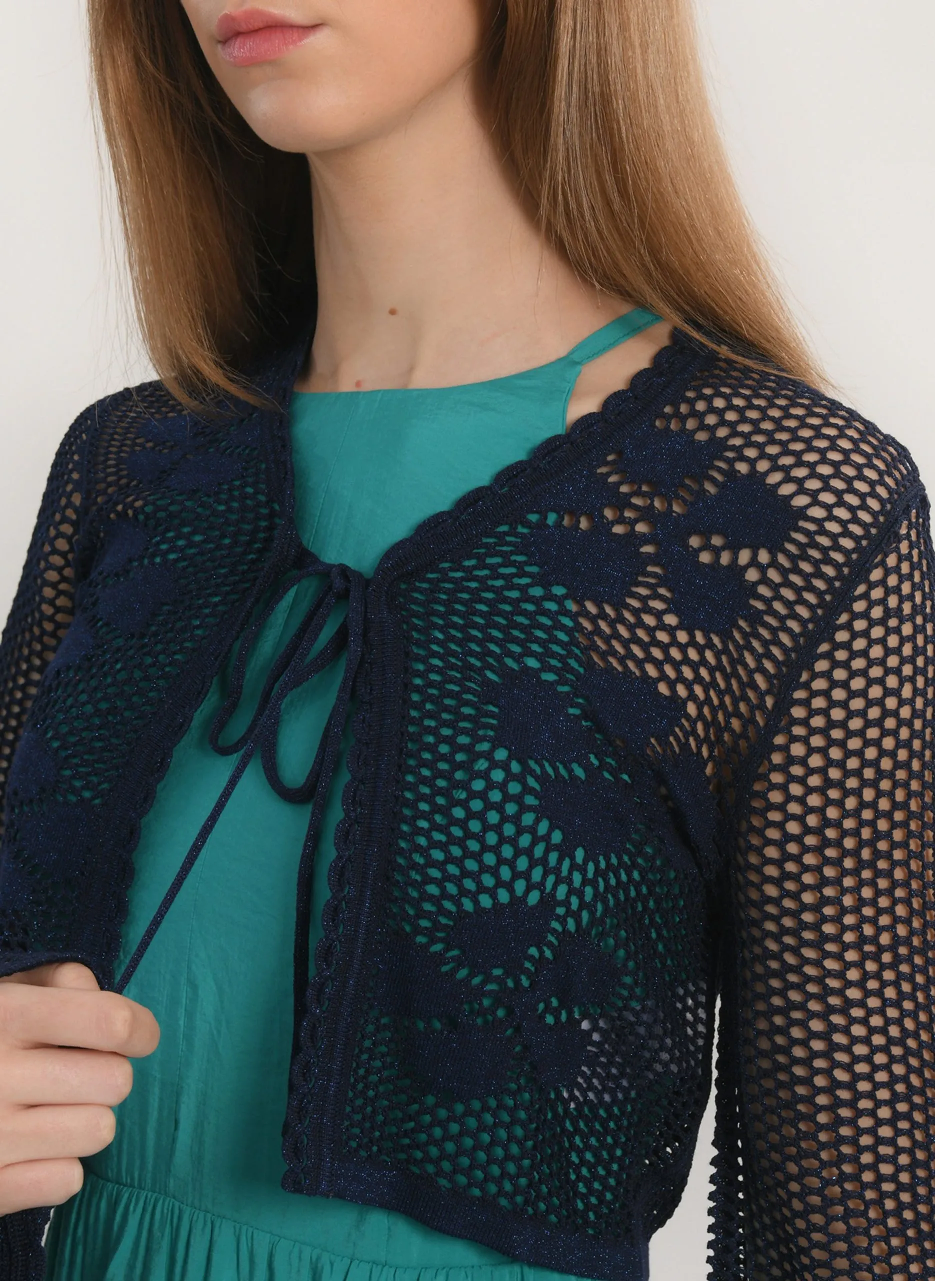 Gilet col V en maille tricotée Bleu ALICIA