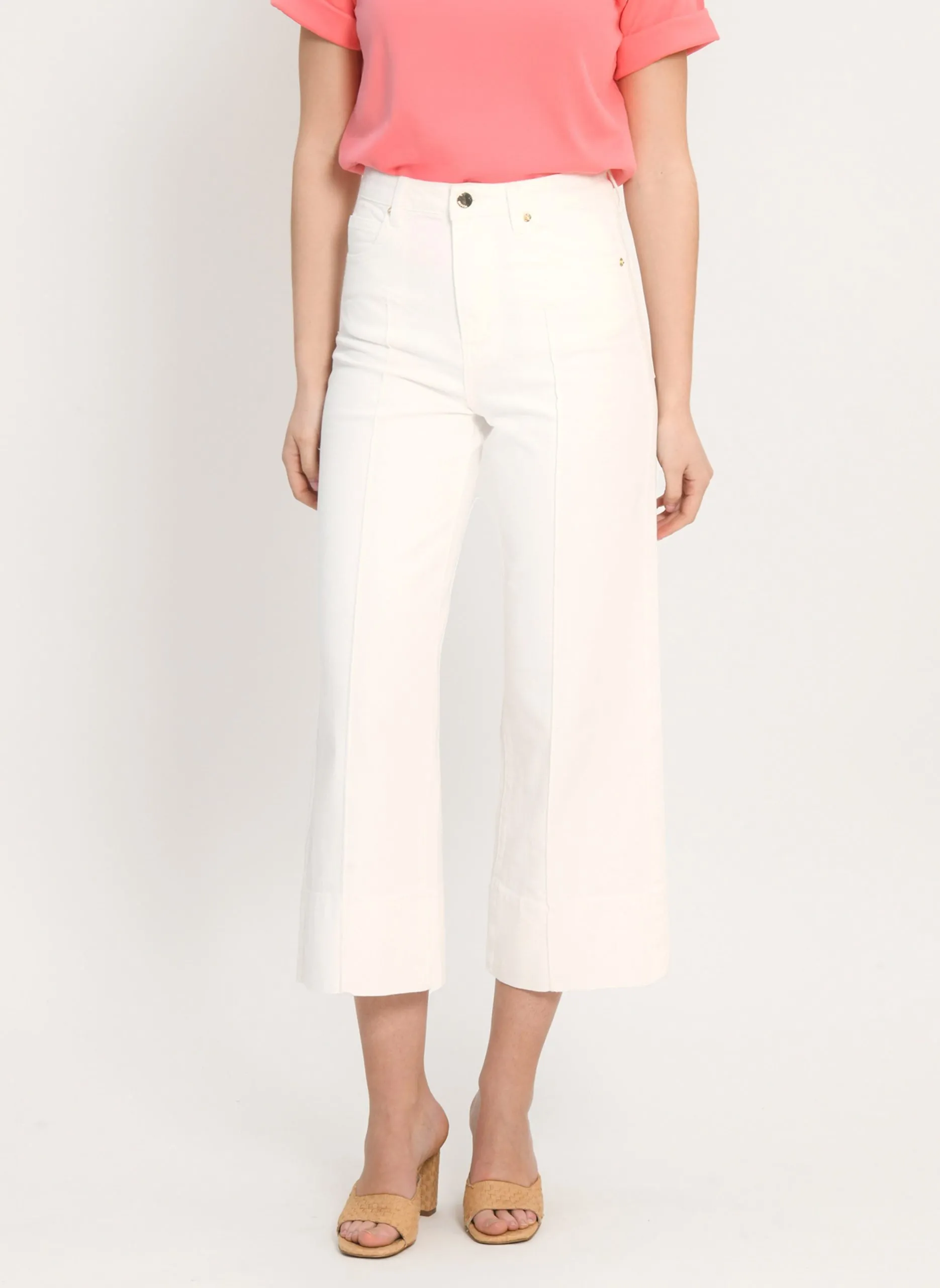 Jean large cropped avec coutures Blanc ANOUK