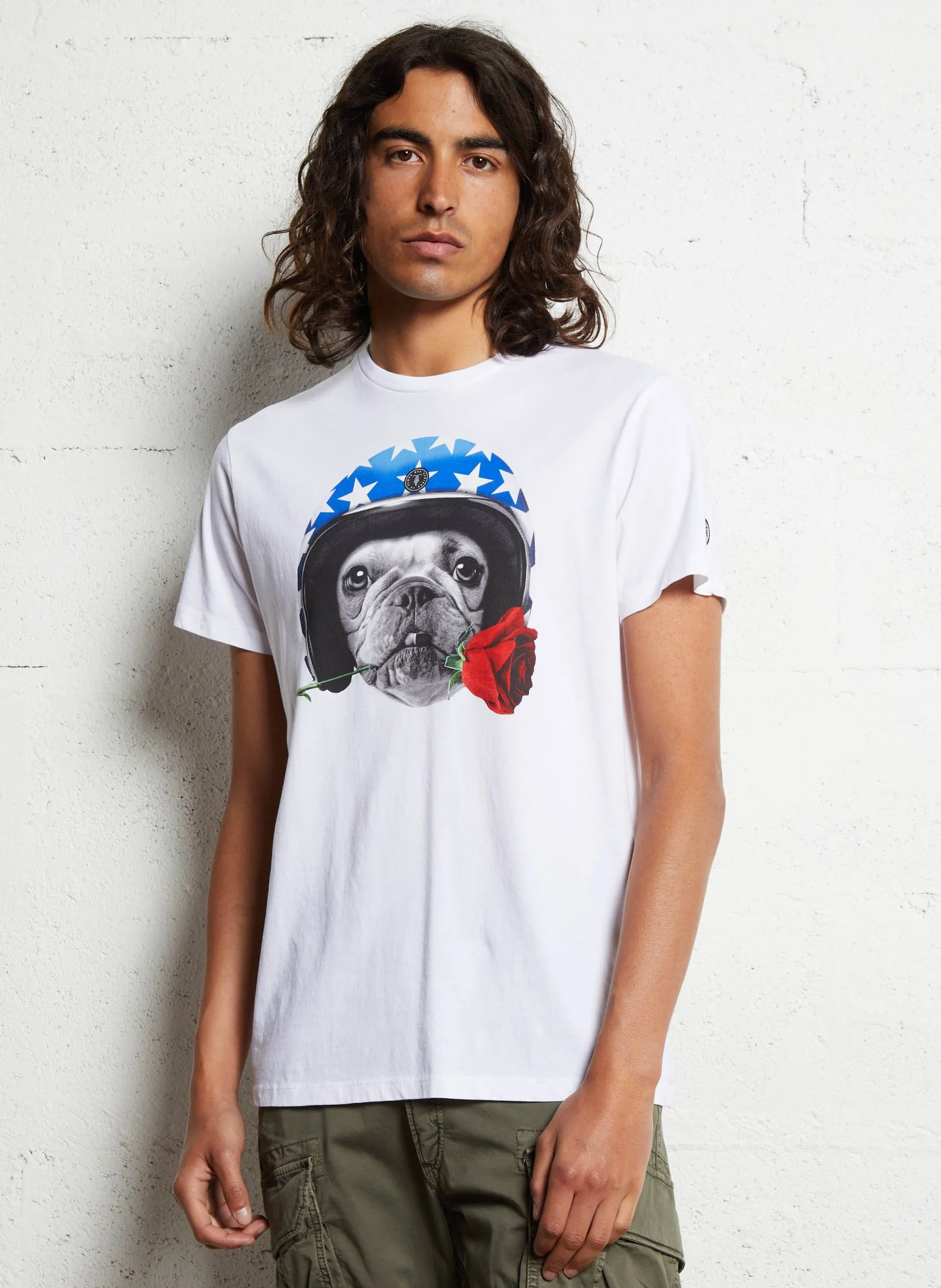 Tee-shirt droit col rond sérigraphié en coton Blanc SOLINE