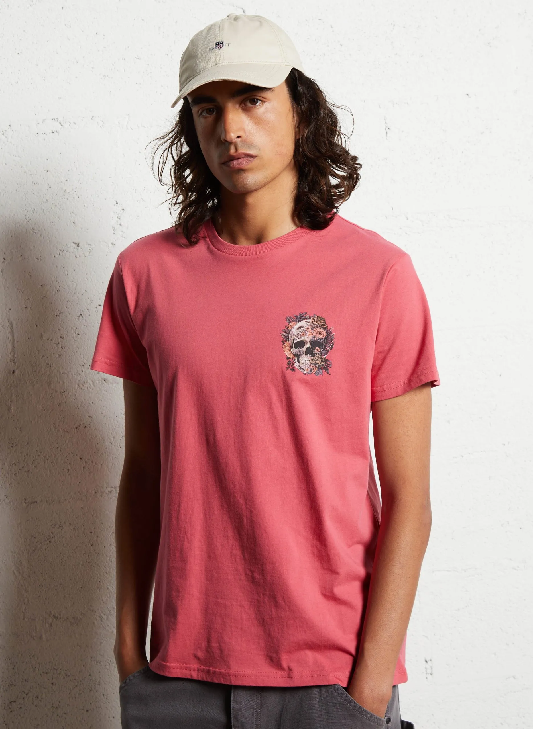 Tee-shirt droit sérigraphié en coton Rouge SANTIAGO