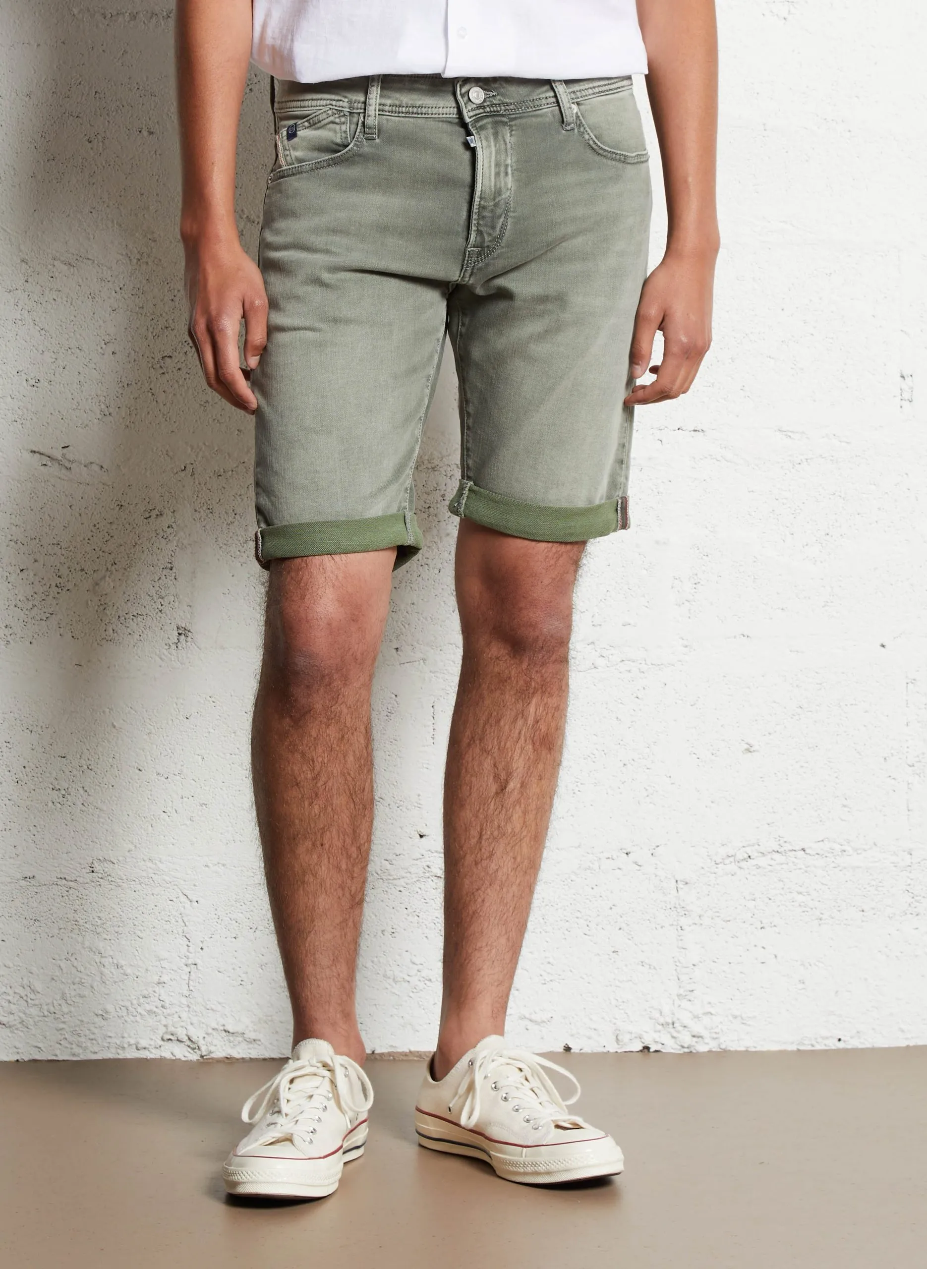 Bermuda en denim de coton mélangé Gris