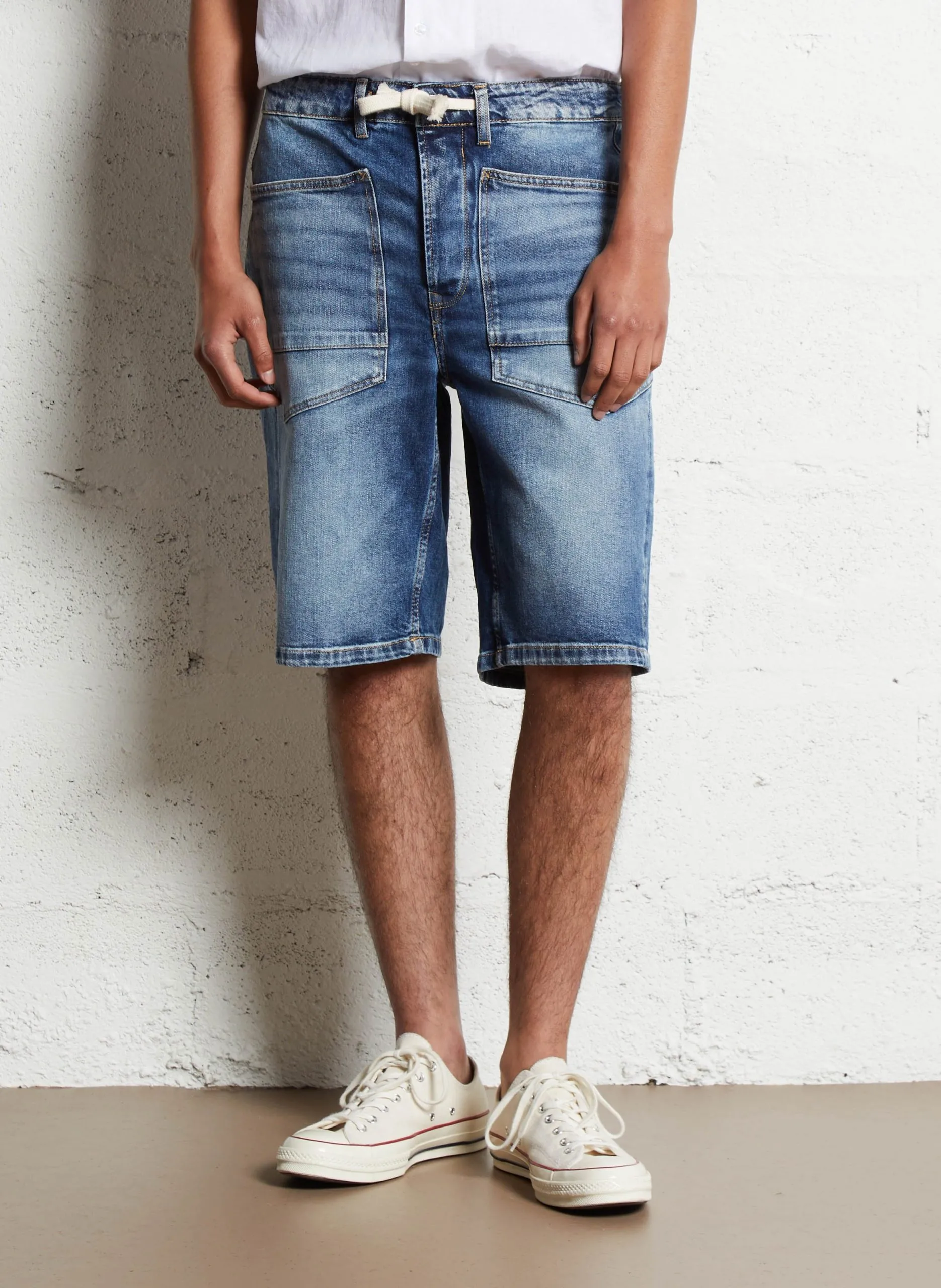 Bermuda en denim de coton mélangé Bleu HOBI WORK