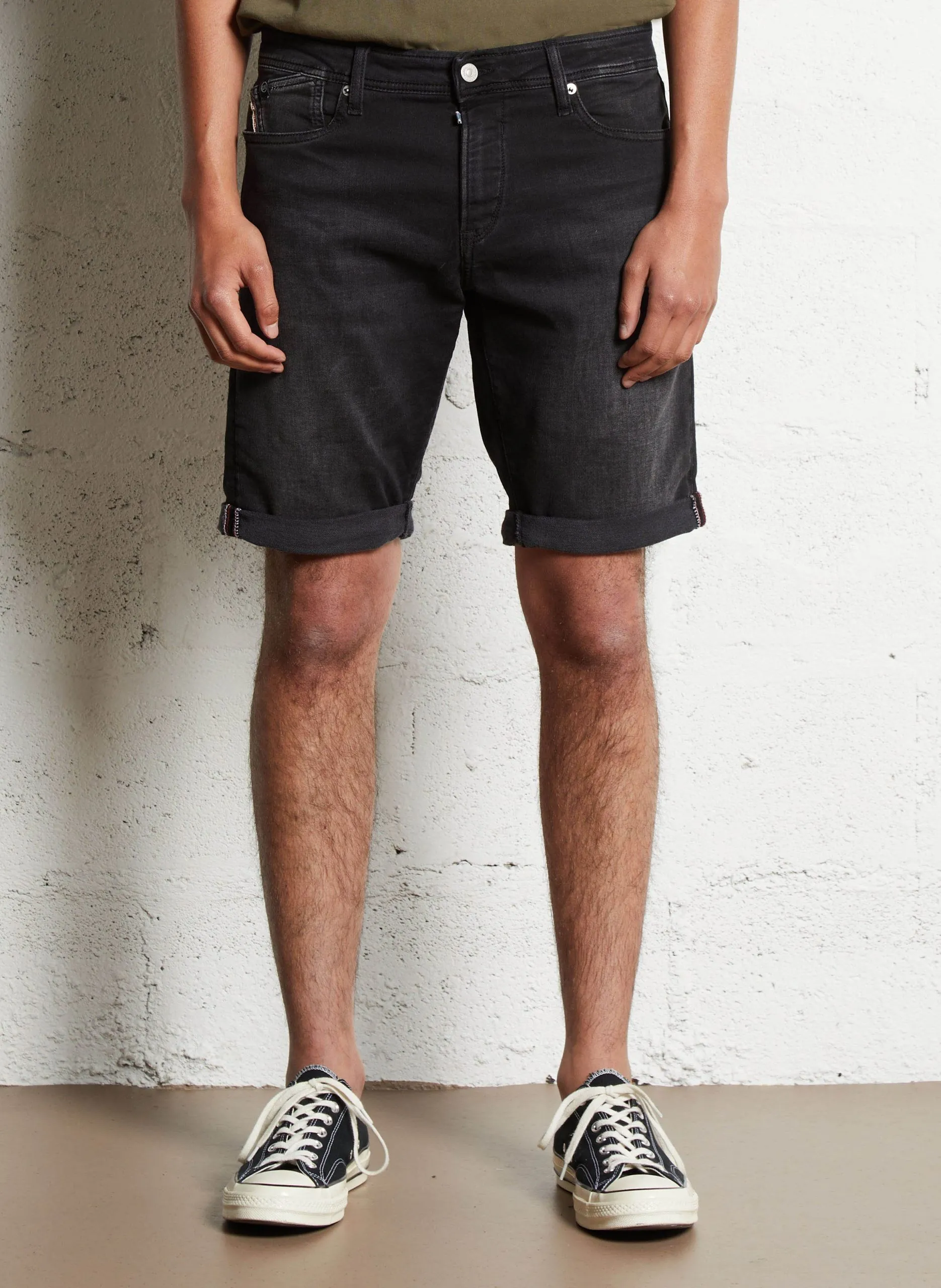 Bermuda en denim de coton mélangé Noir