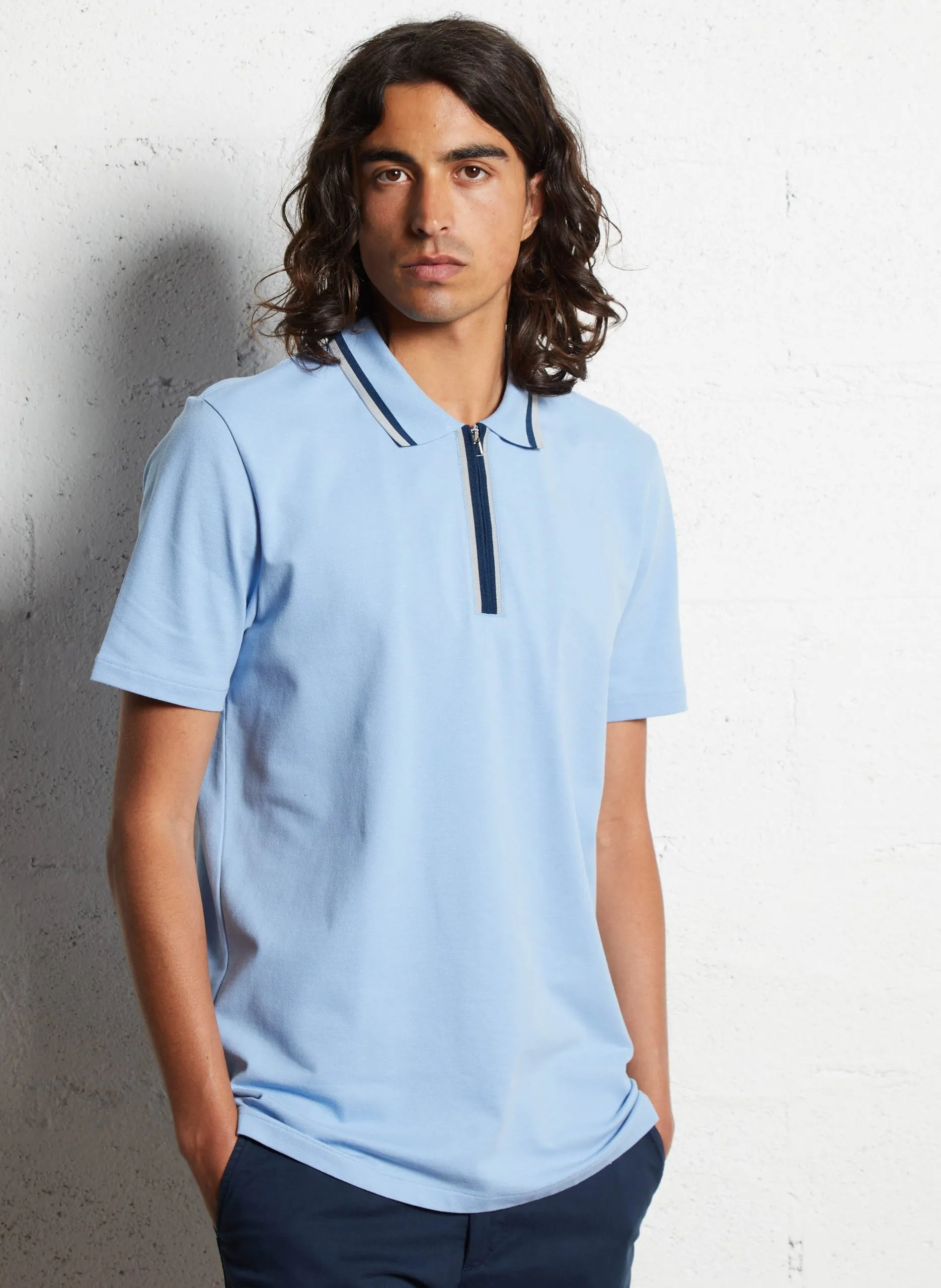 Polo manches courtes en coton bio mélangé Bleu