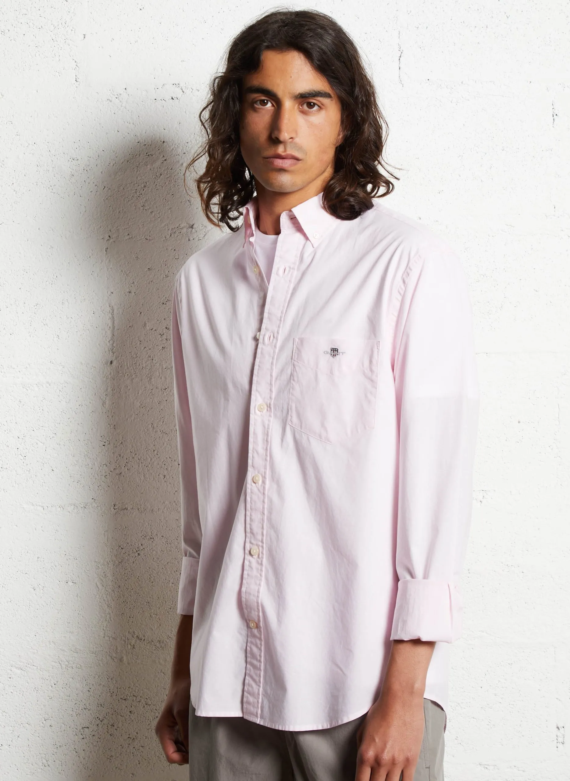 Chemise droite col américain en coton recyclé Rose
