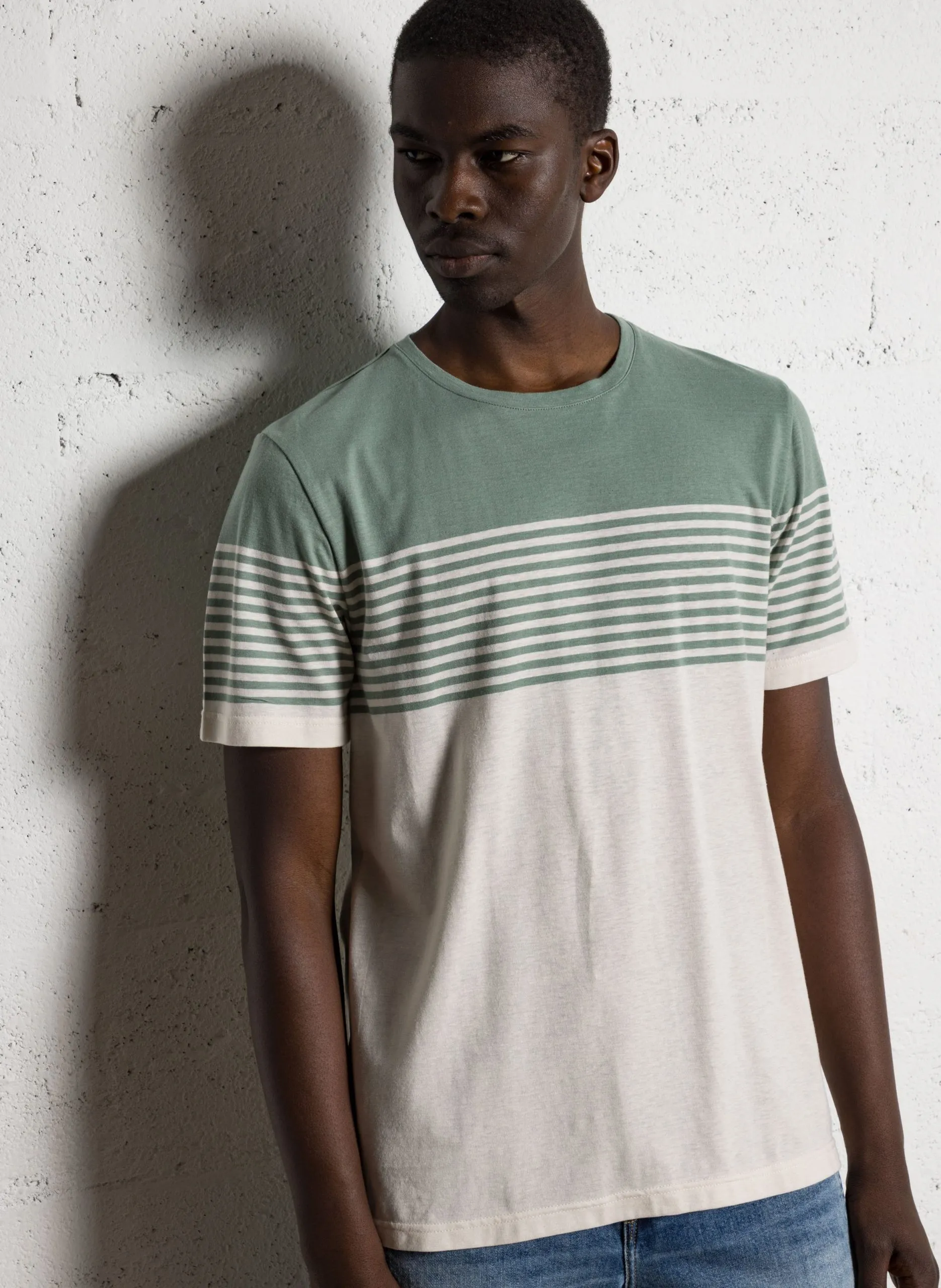 Tee-shirt col rond en coton et en lin mélangés Multicolore DEAUVILLE