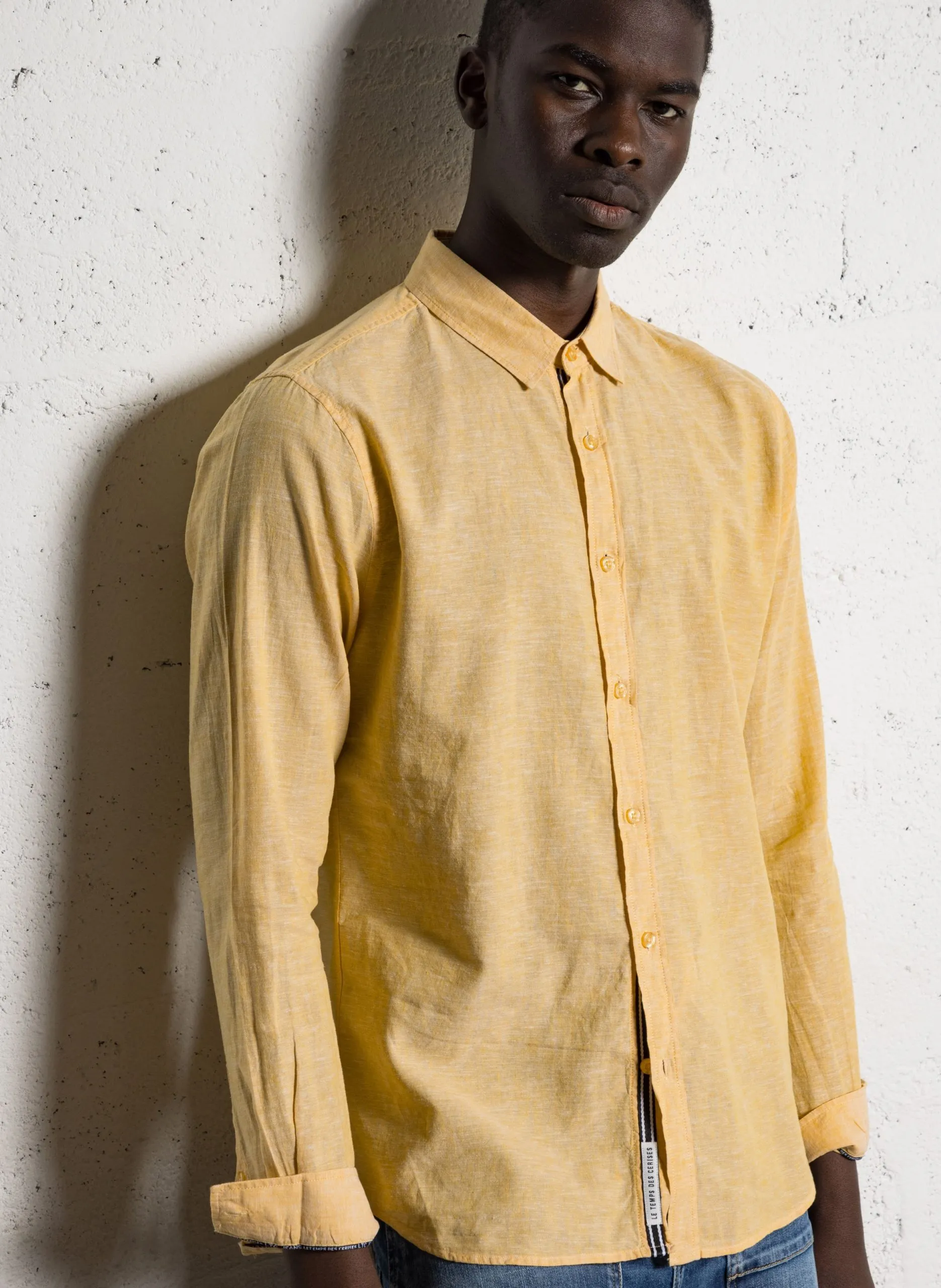 Chemise regular en lin et coton Jaune RODES