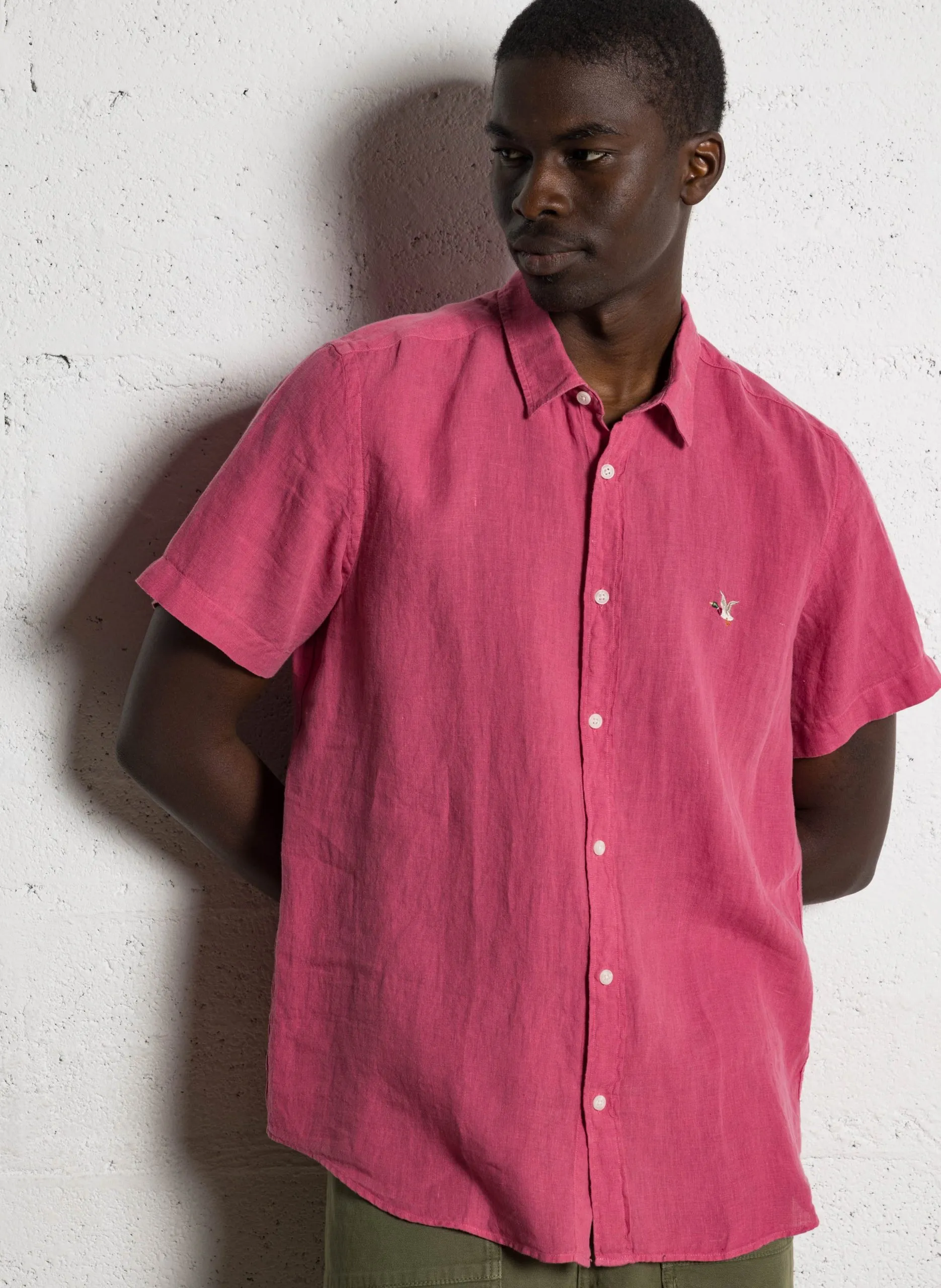 Chemise droite manches courtes en lin Rose ORLANDO