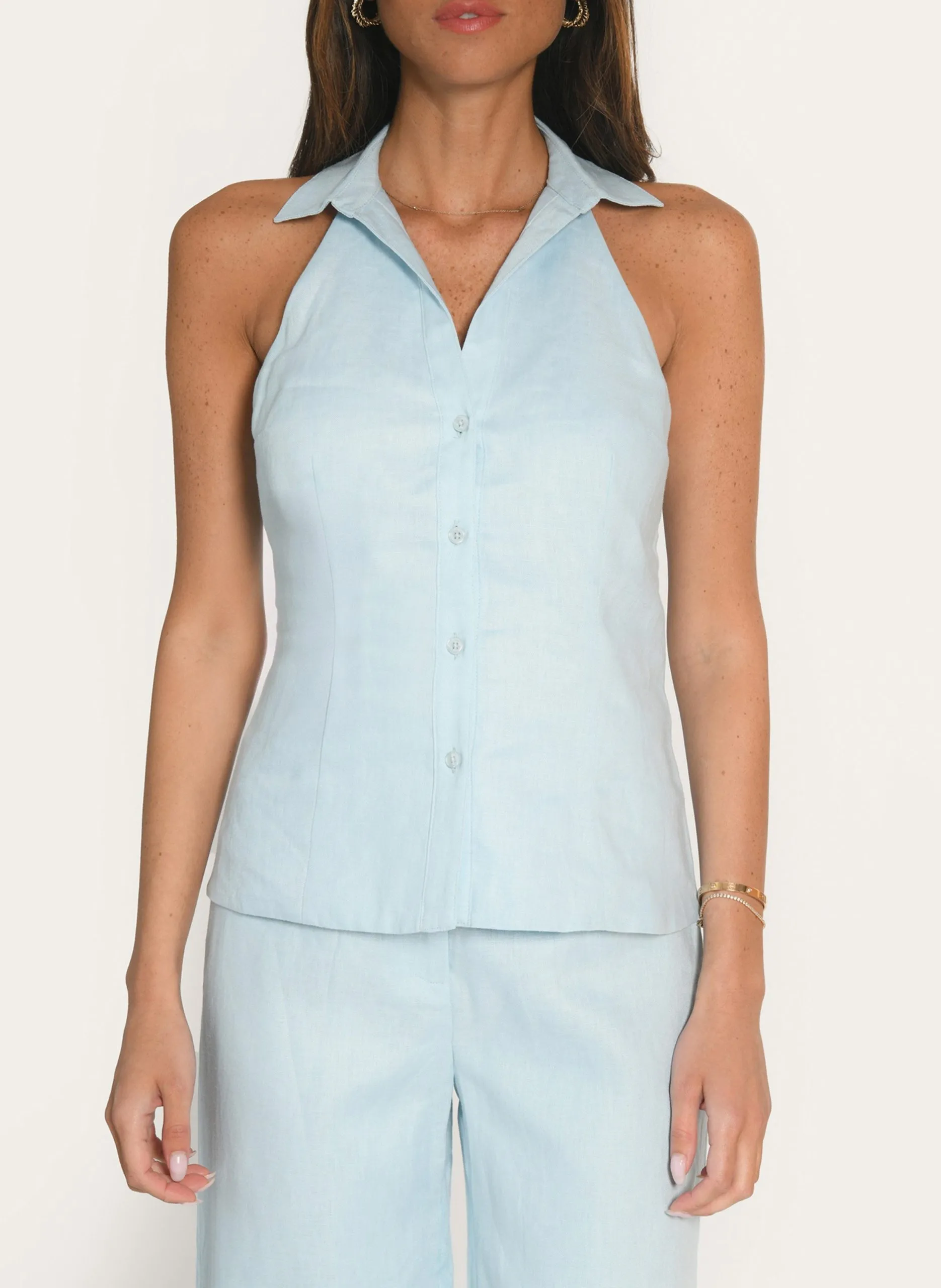 Chemise col classique en lin Bleu ALICE