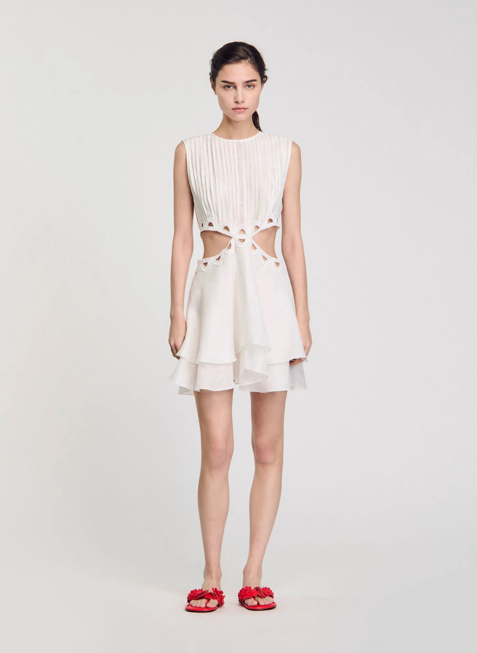 Robe courte en lin mélangé Blanc