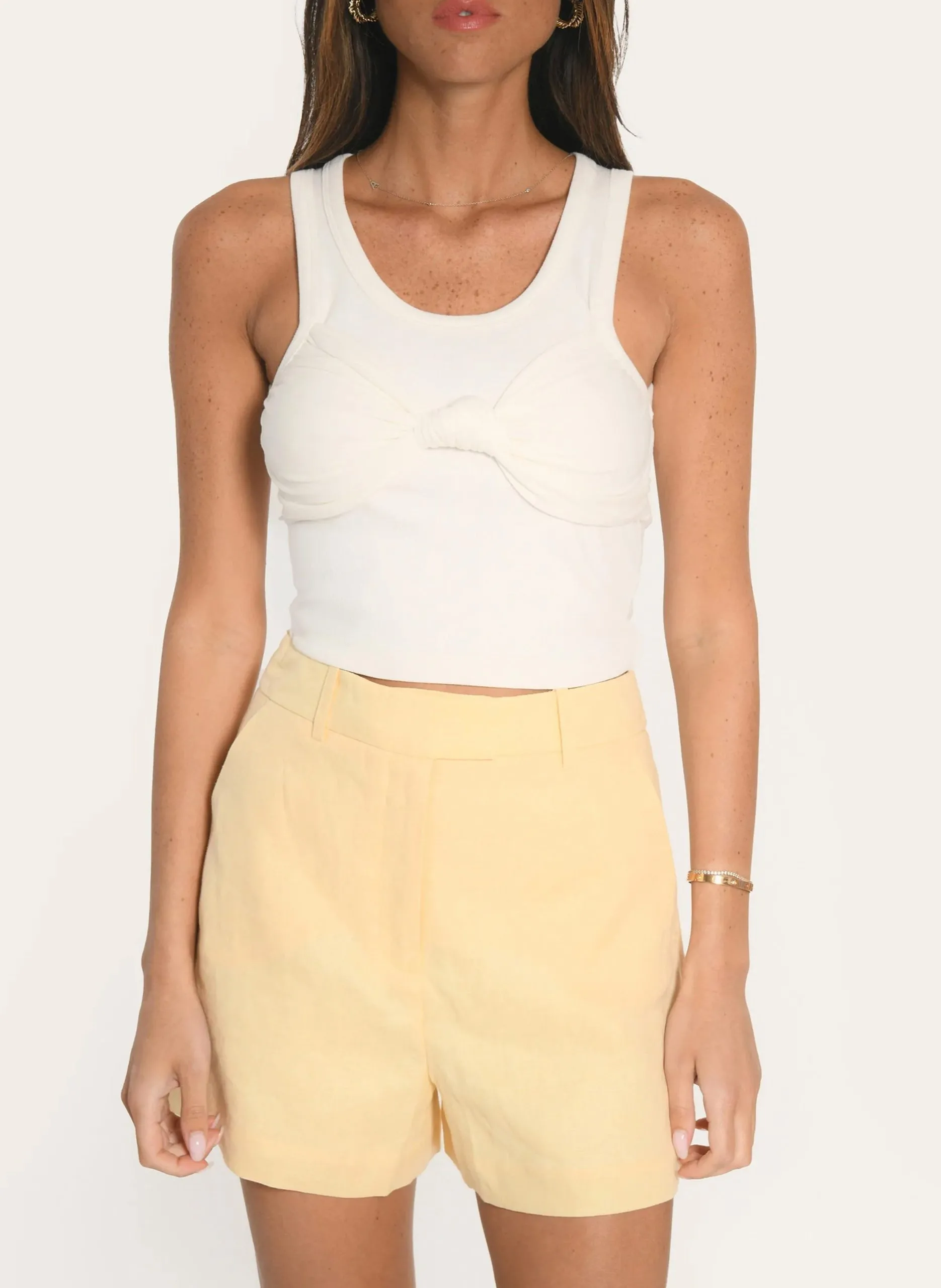 Débardeur col rond en coton mélangé Blanc AINA