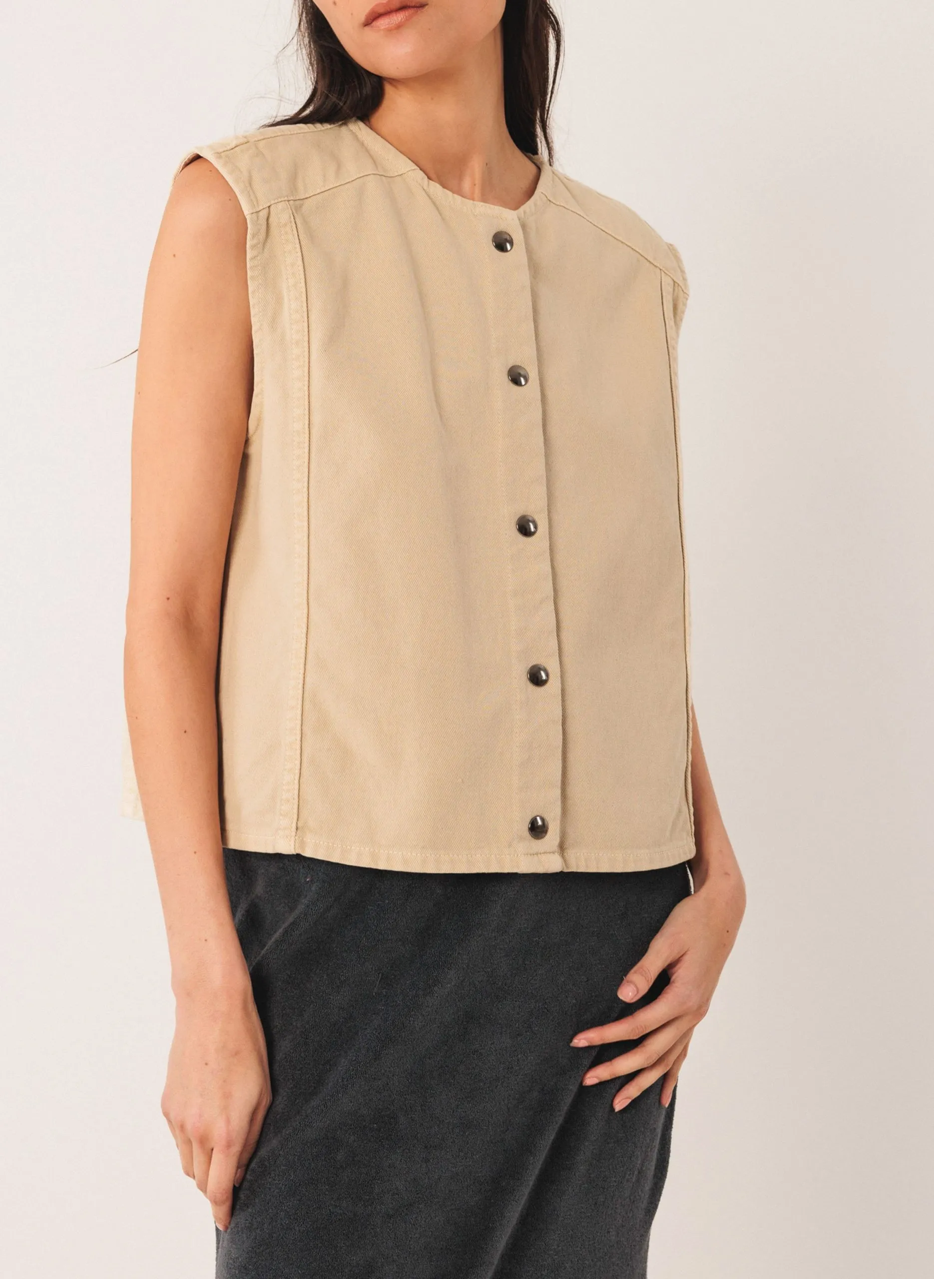 Veste ample col rond en coton Beige