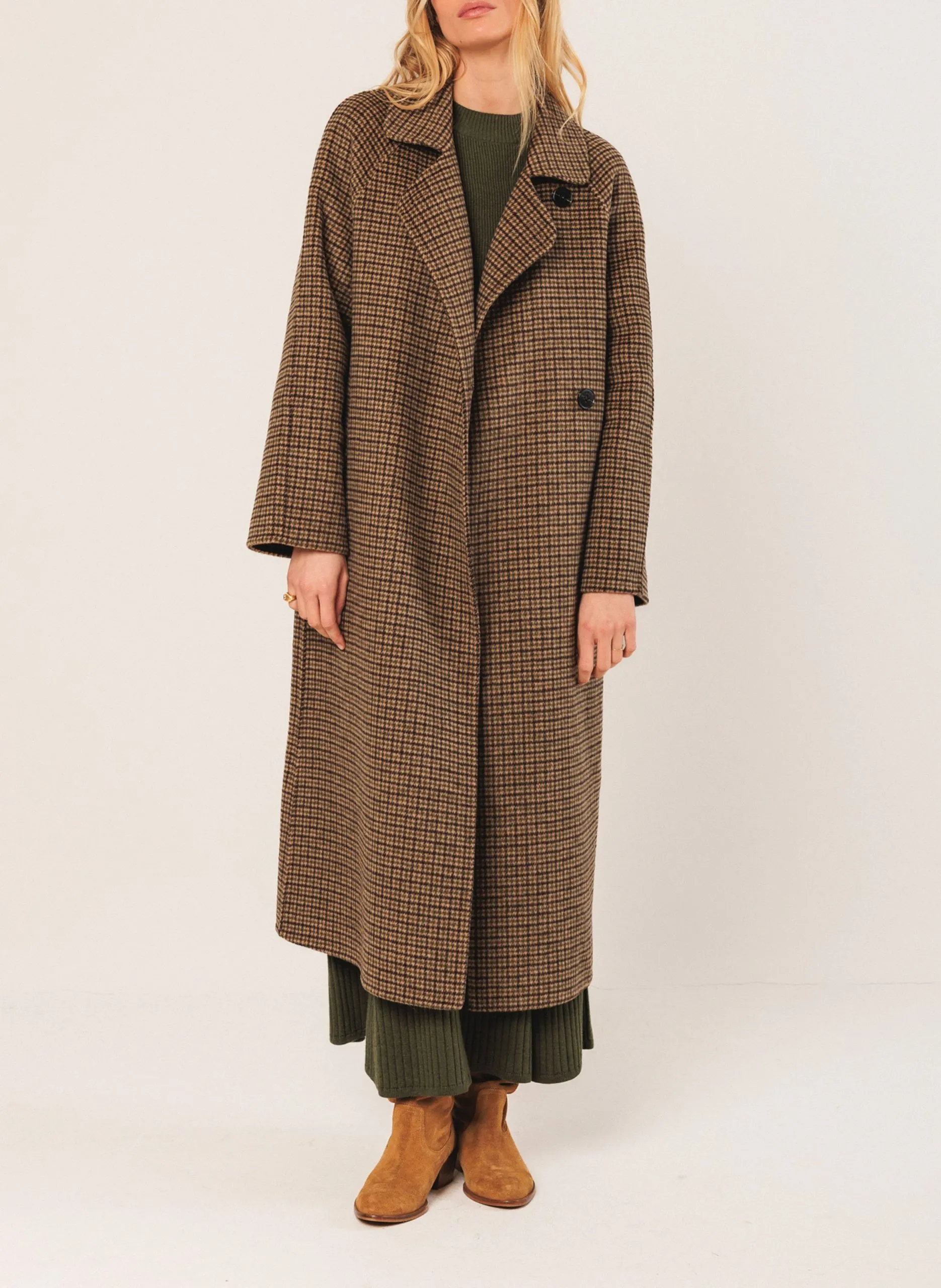 Manteau oversize col tailleur en laine mélangée Vert