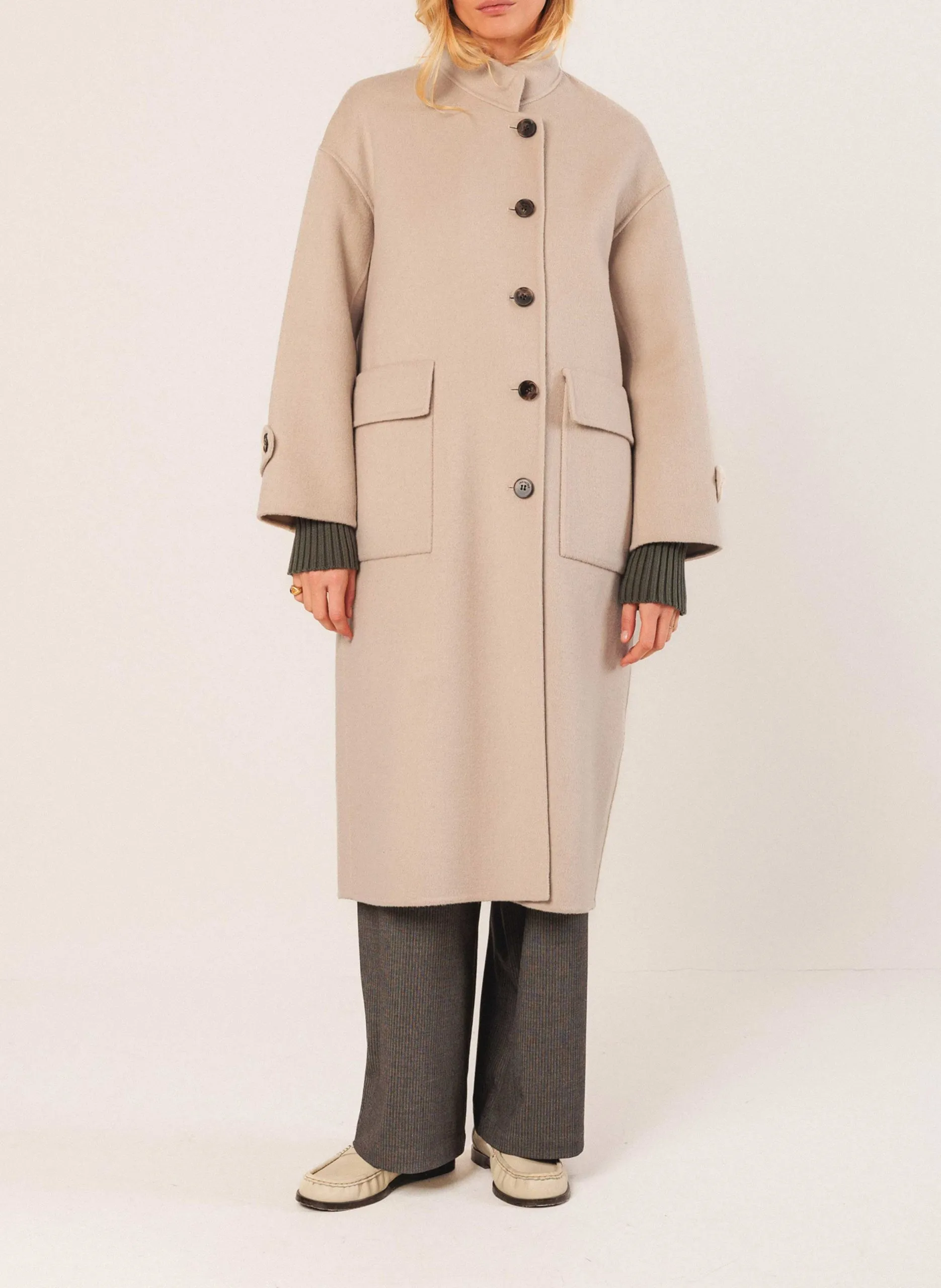 Manteau oversize col montant en laine mélangée Argent