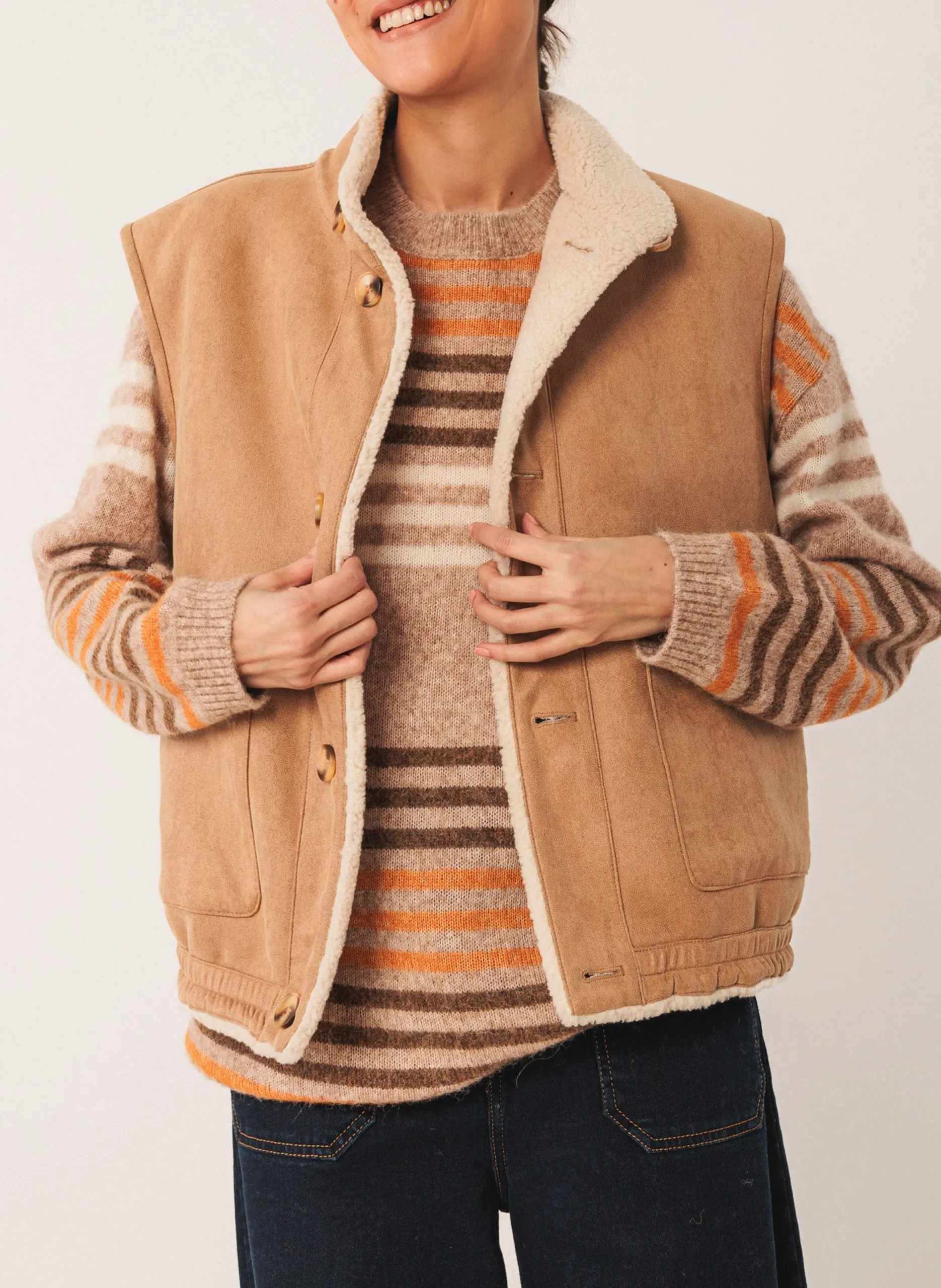 Gilet col montant Beige
