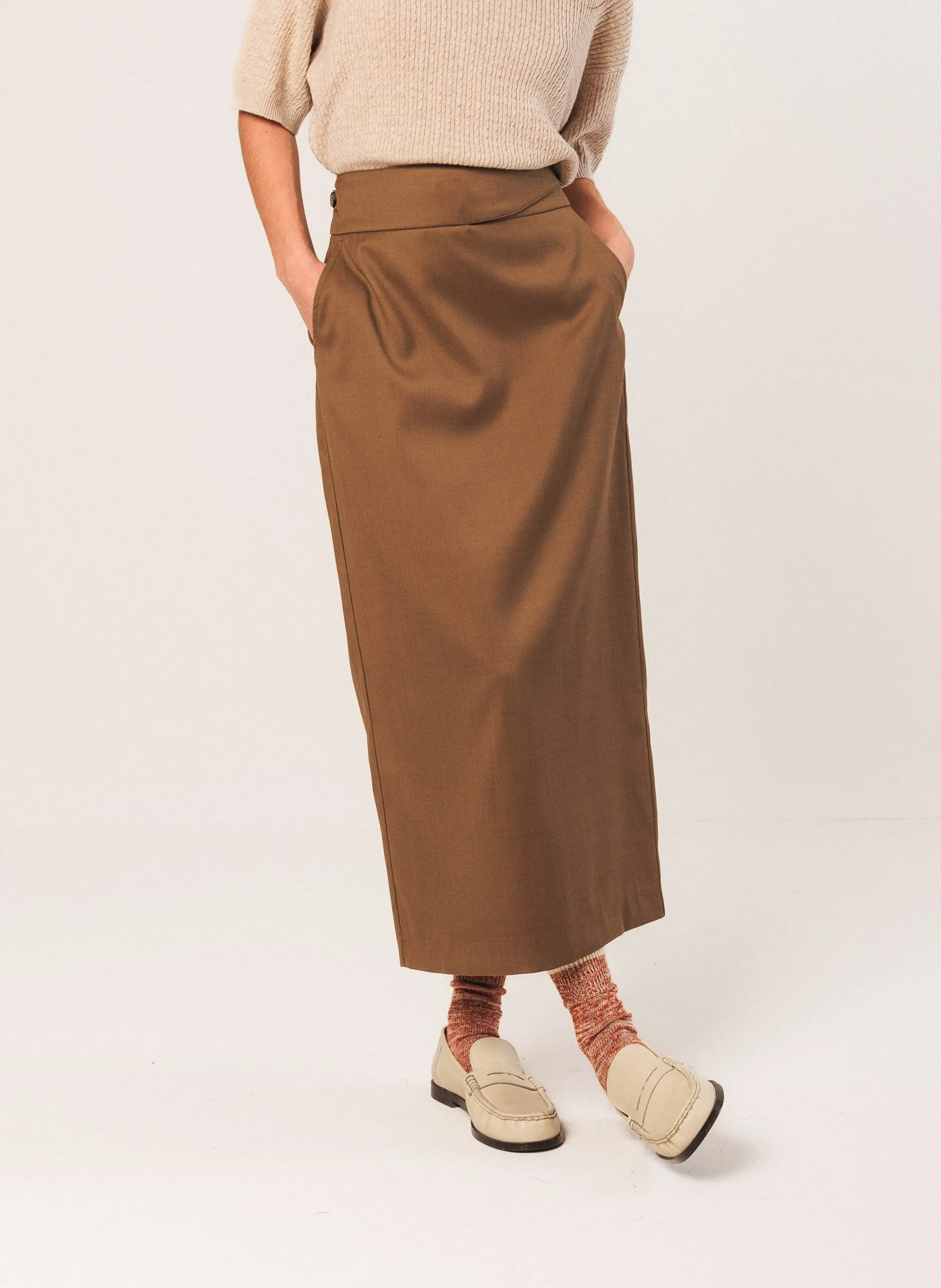 Jupe longue droite Marron