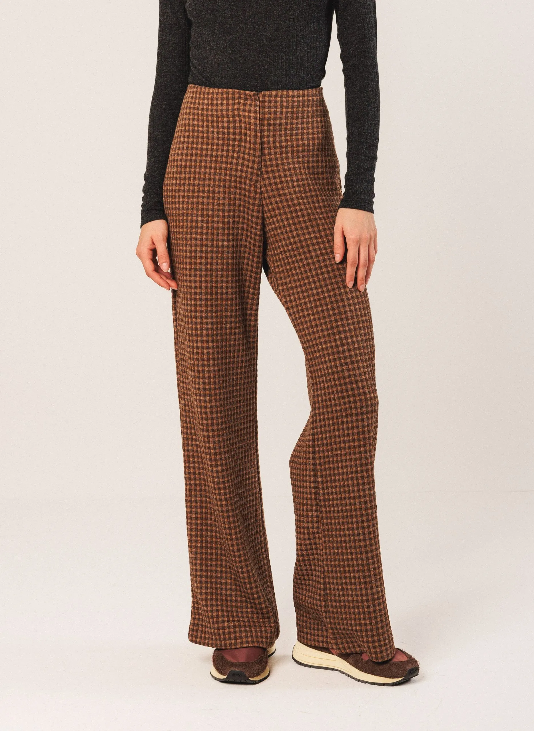 Pantalon large à carreaux Marron