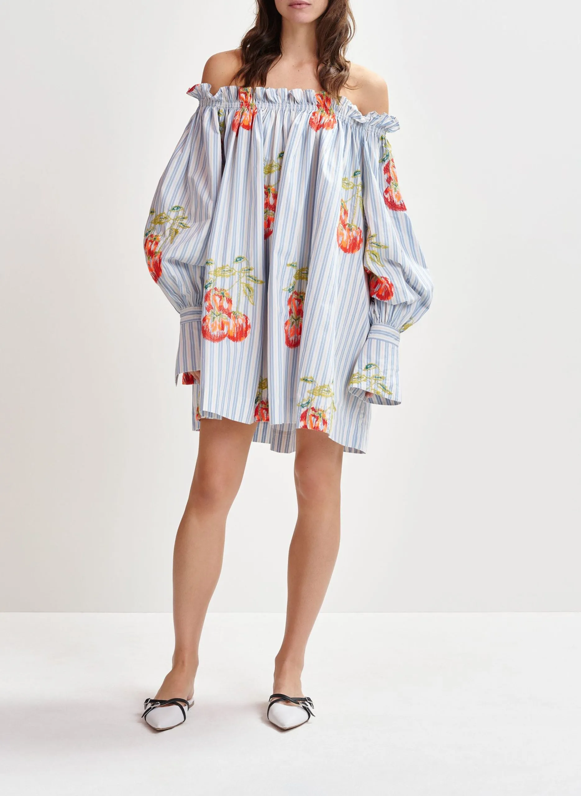 Robe courte épaules dénudées à rayures Bleu IHASSACHUSETTS