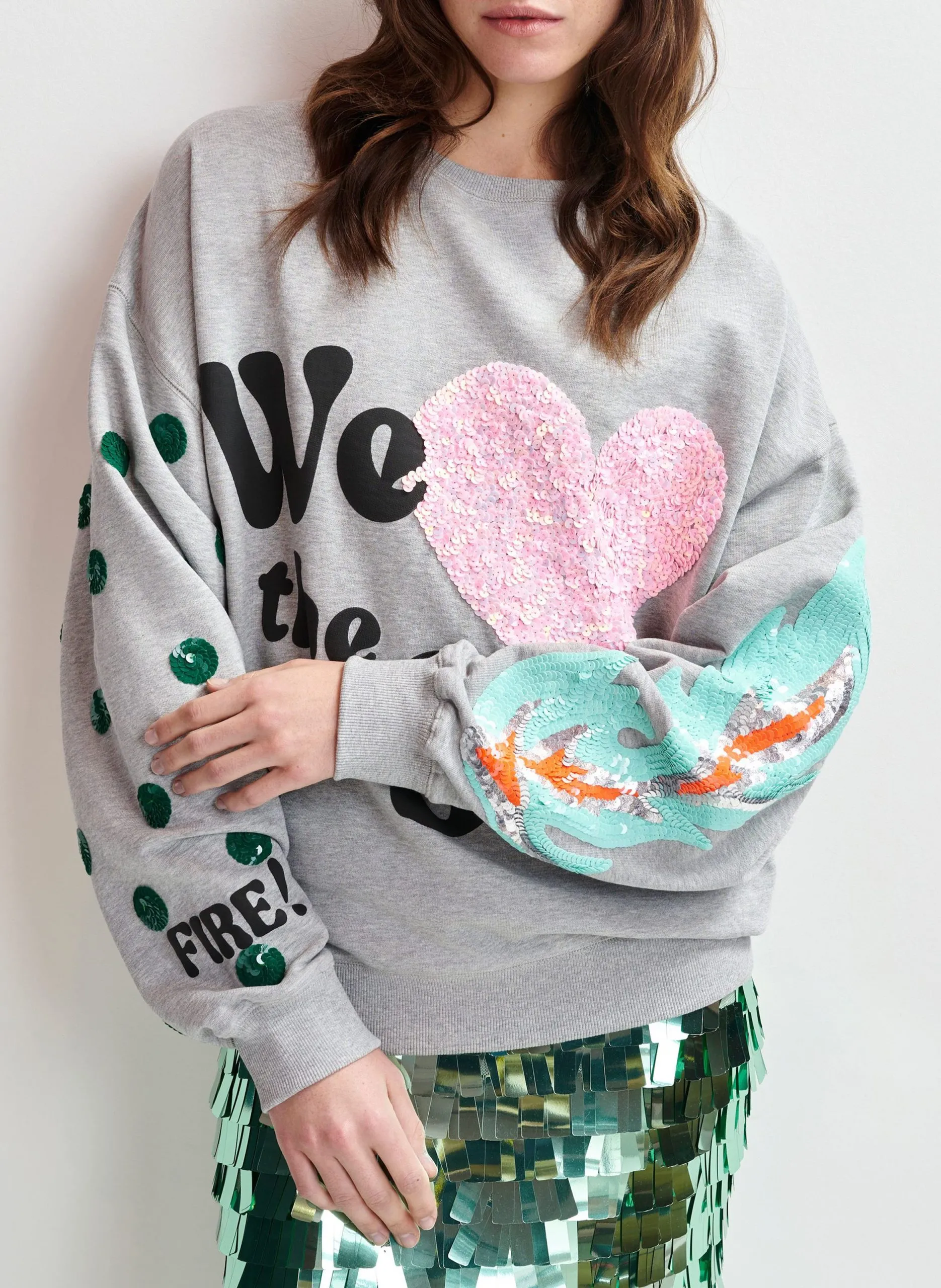 Sweat ample imprimé à broderies paillettes Noir IHEXPERIENCE