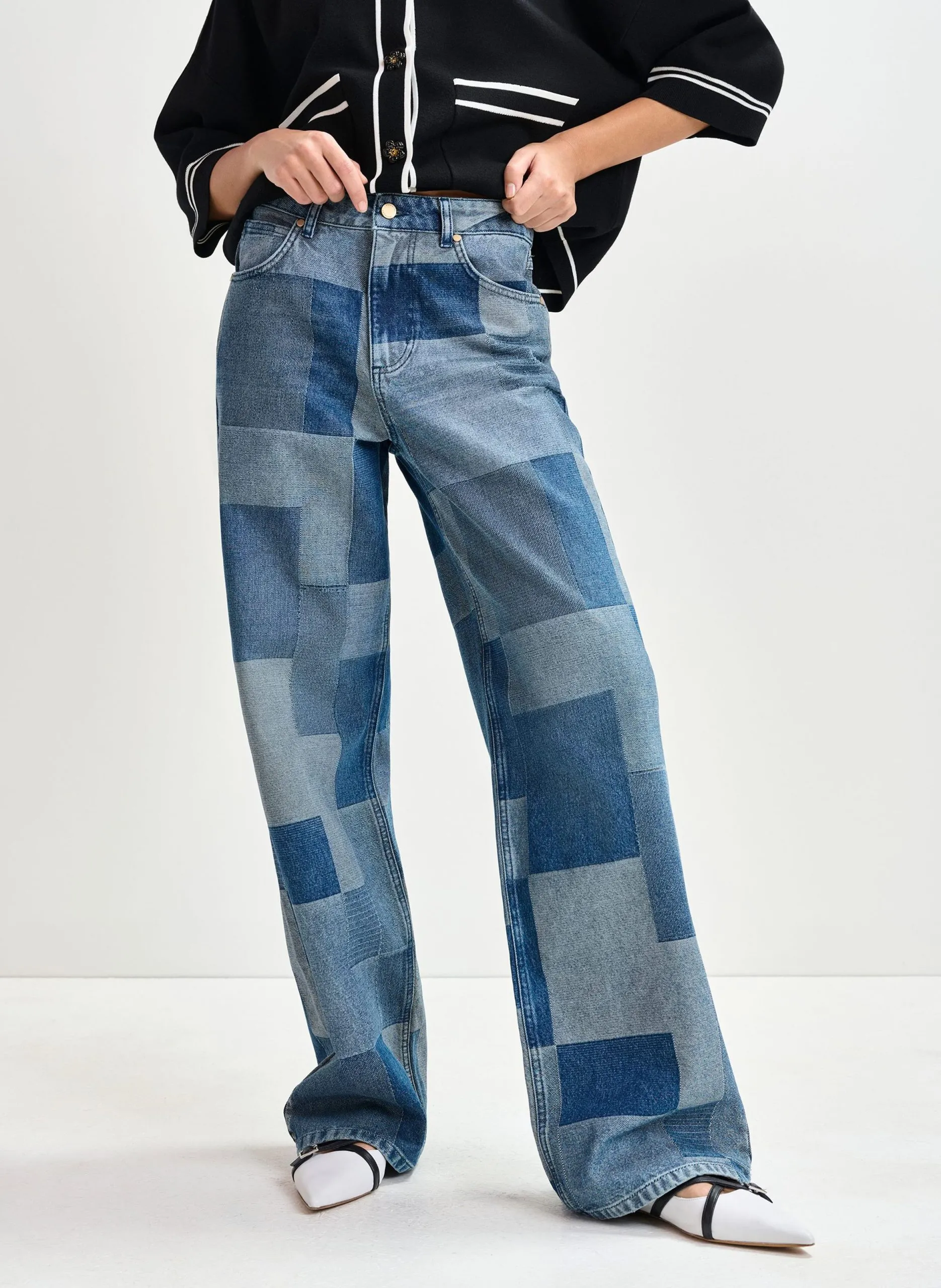 Jean large patchwork en coton Bleu IJEANS