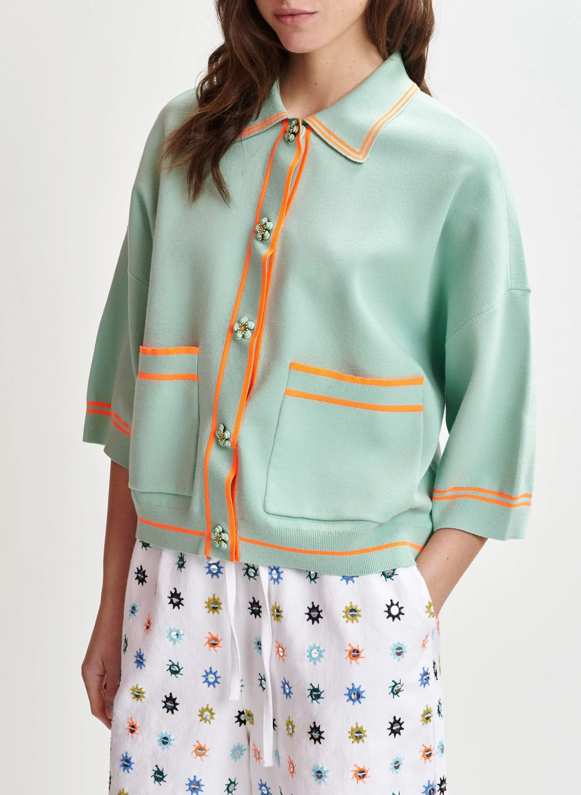 Cardigan ample à boutons fantaisies Bleu ILARIA