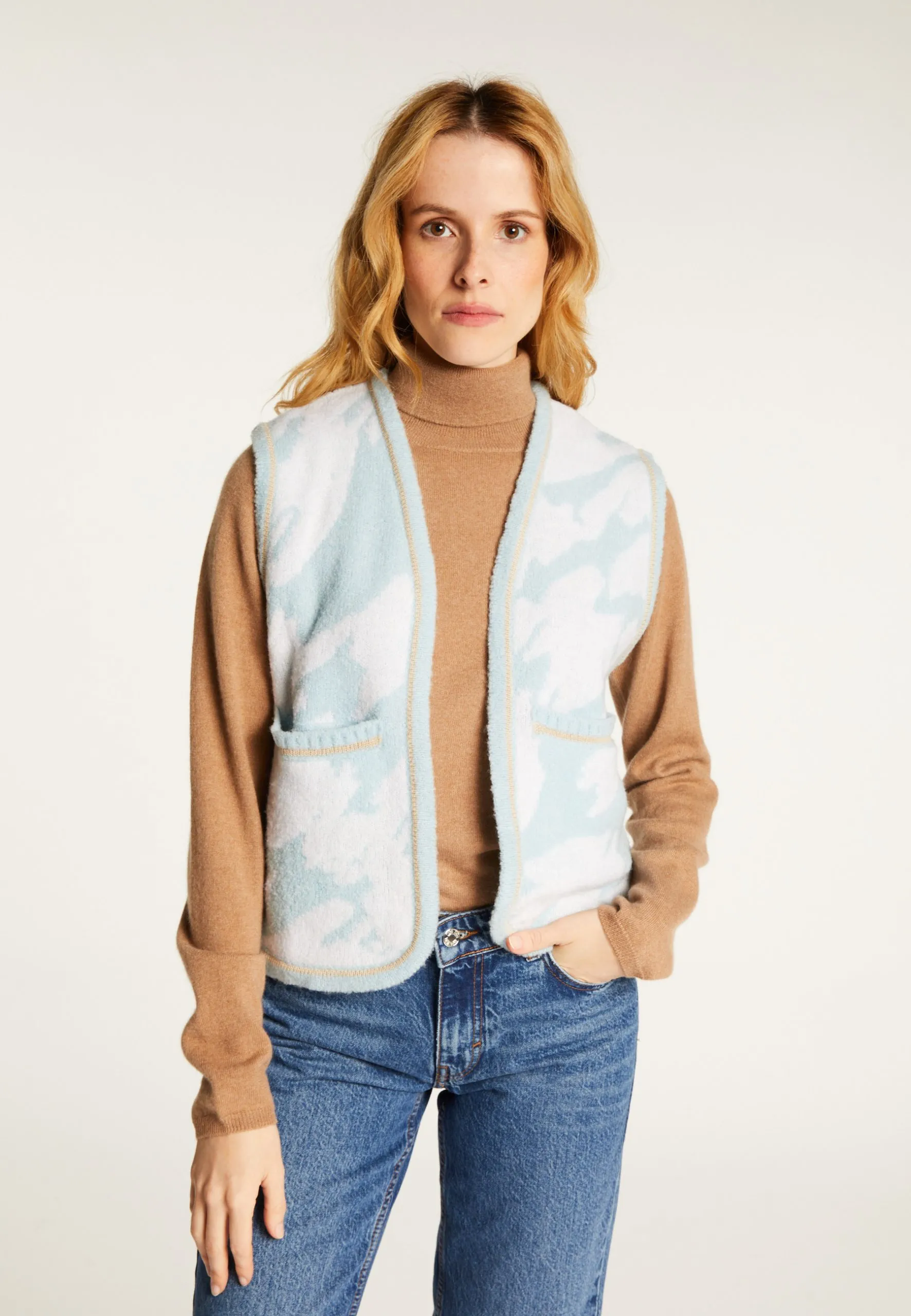 Veste sans manches en laine mérinos Bleu FILIPA