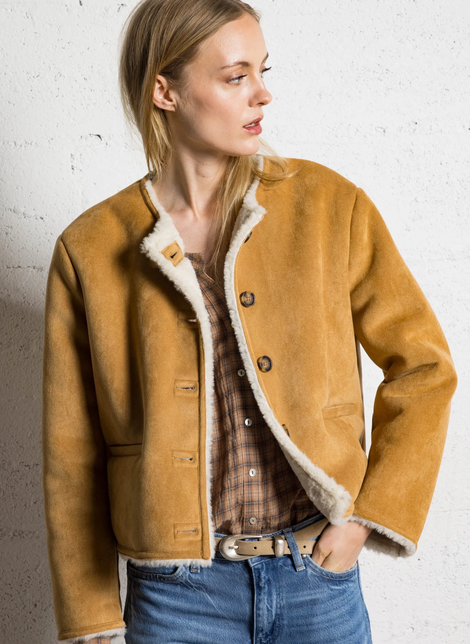 Veste oversize courte col rond Beige JACQUELINE