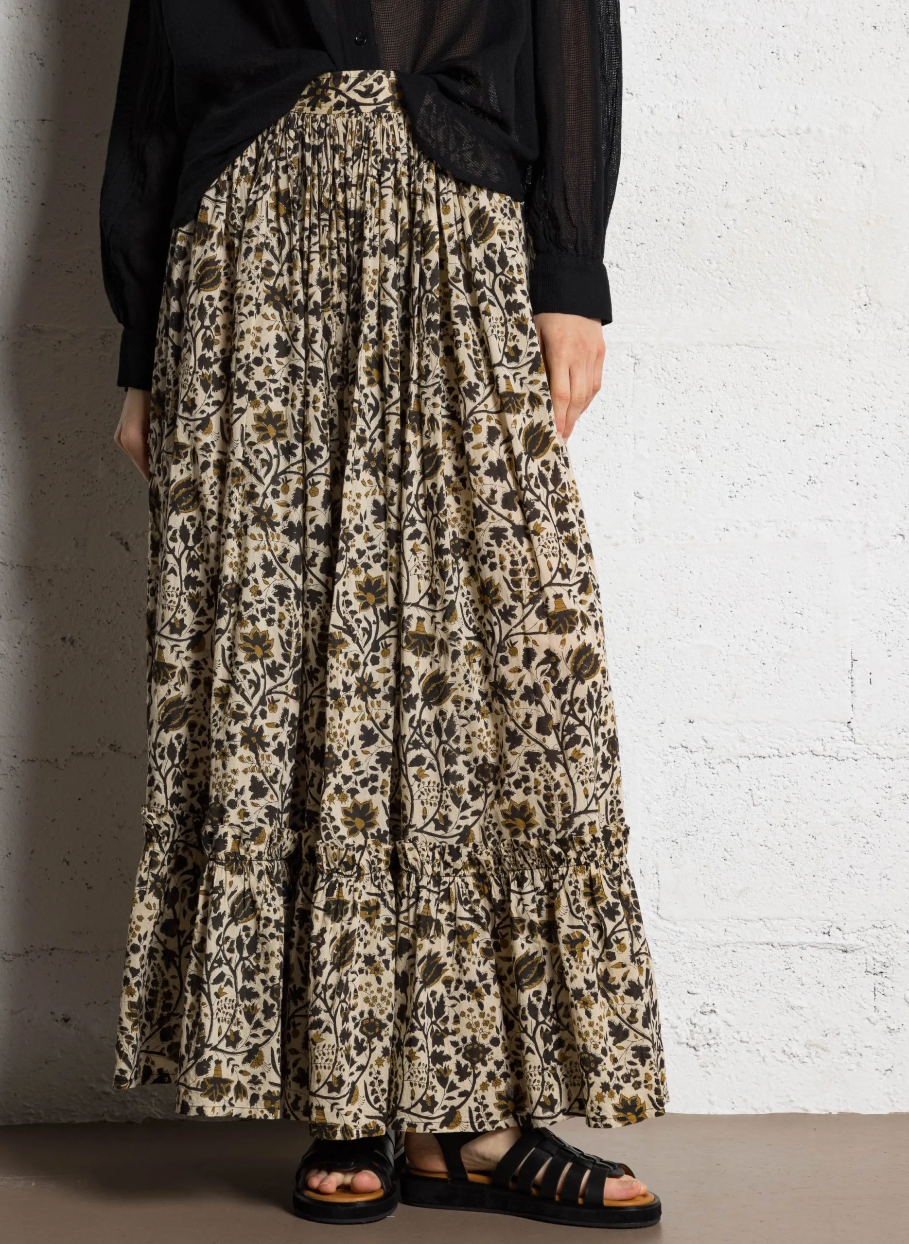 Jupe longue en coton imprimé Blanc MOUGIN