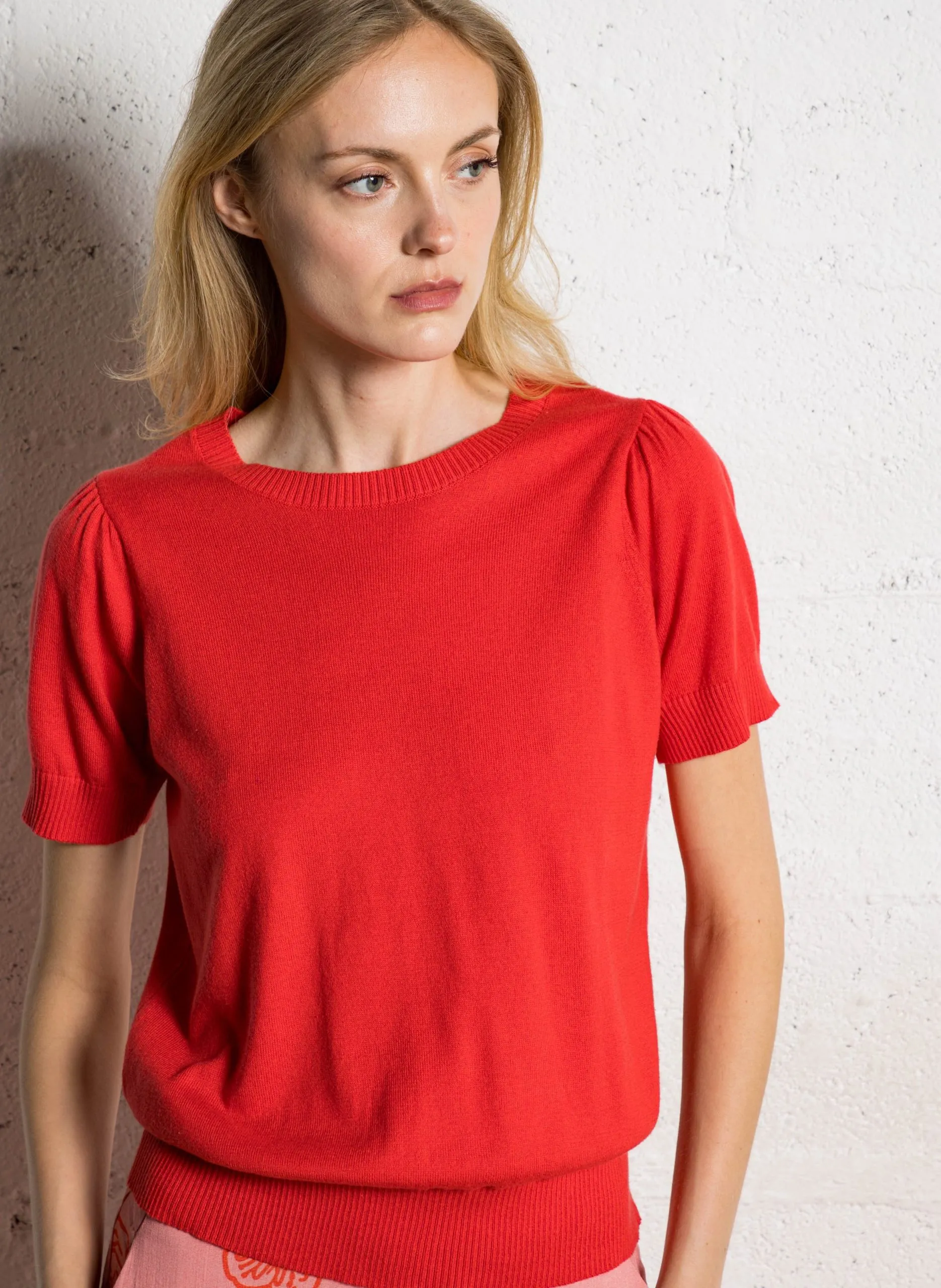 Pull col rond en coton mélangé Rouge MANYA