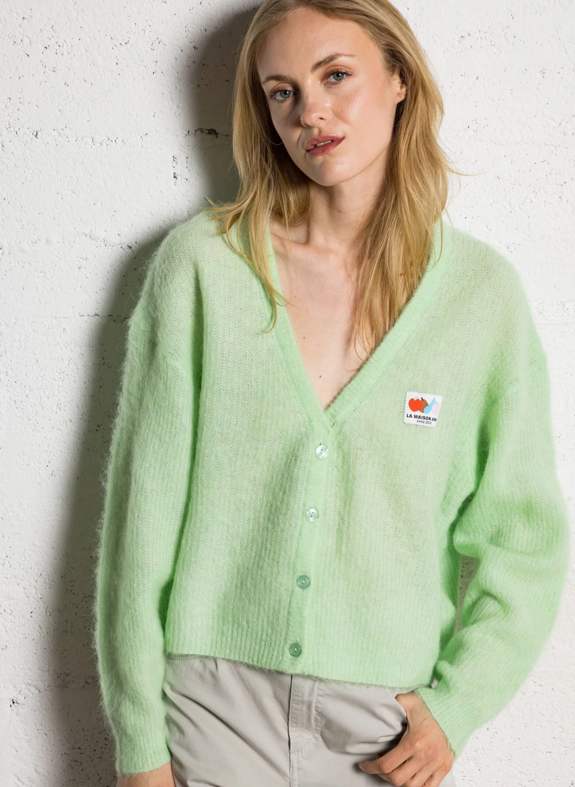 Gilet droit en alpaga mélangé Vert NENYBAY