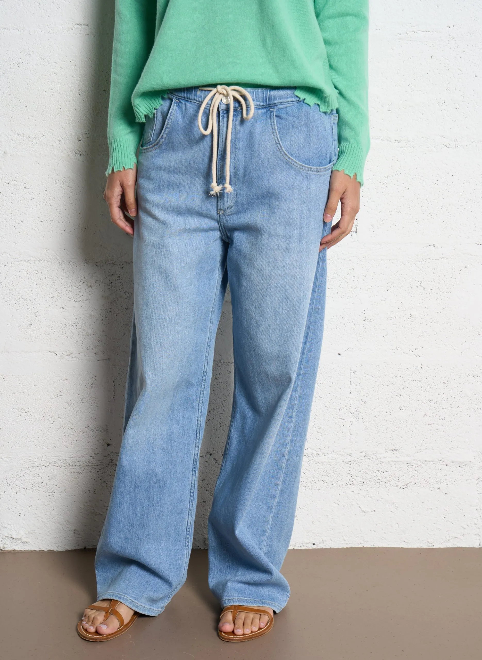 Jean large en coton mélangé Bleu GIA