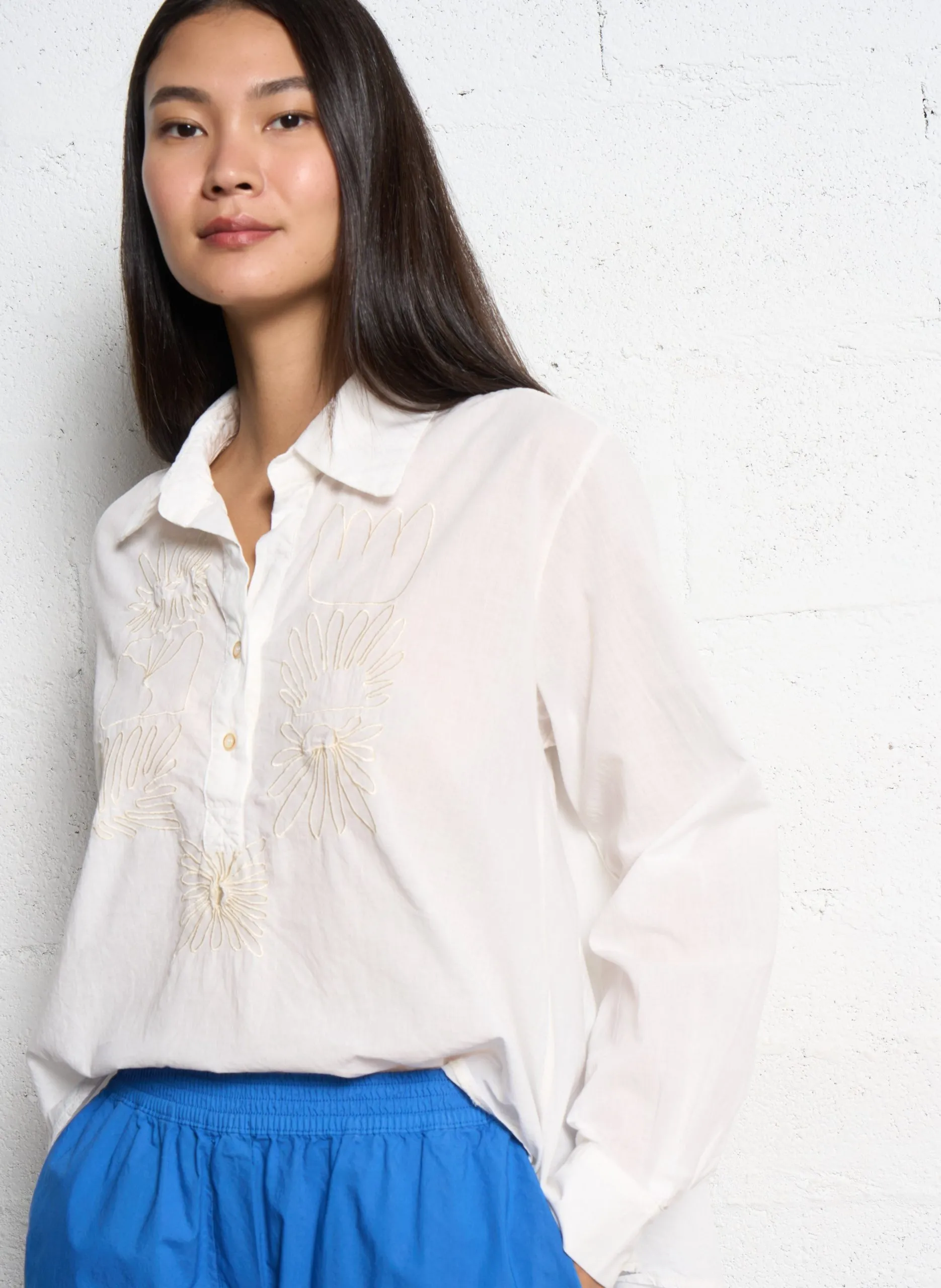 Blouse col classique en coton Blanc ARISTIDE