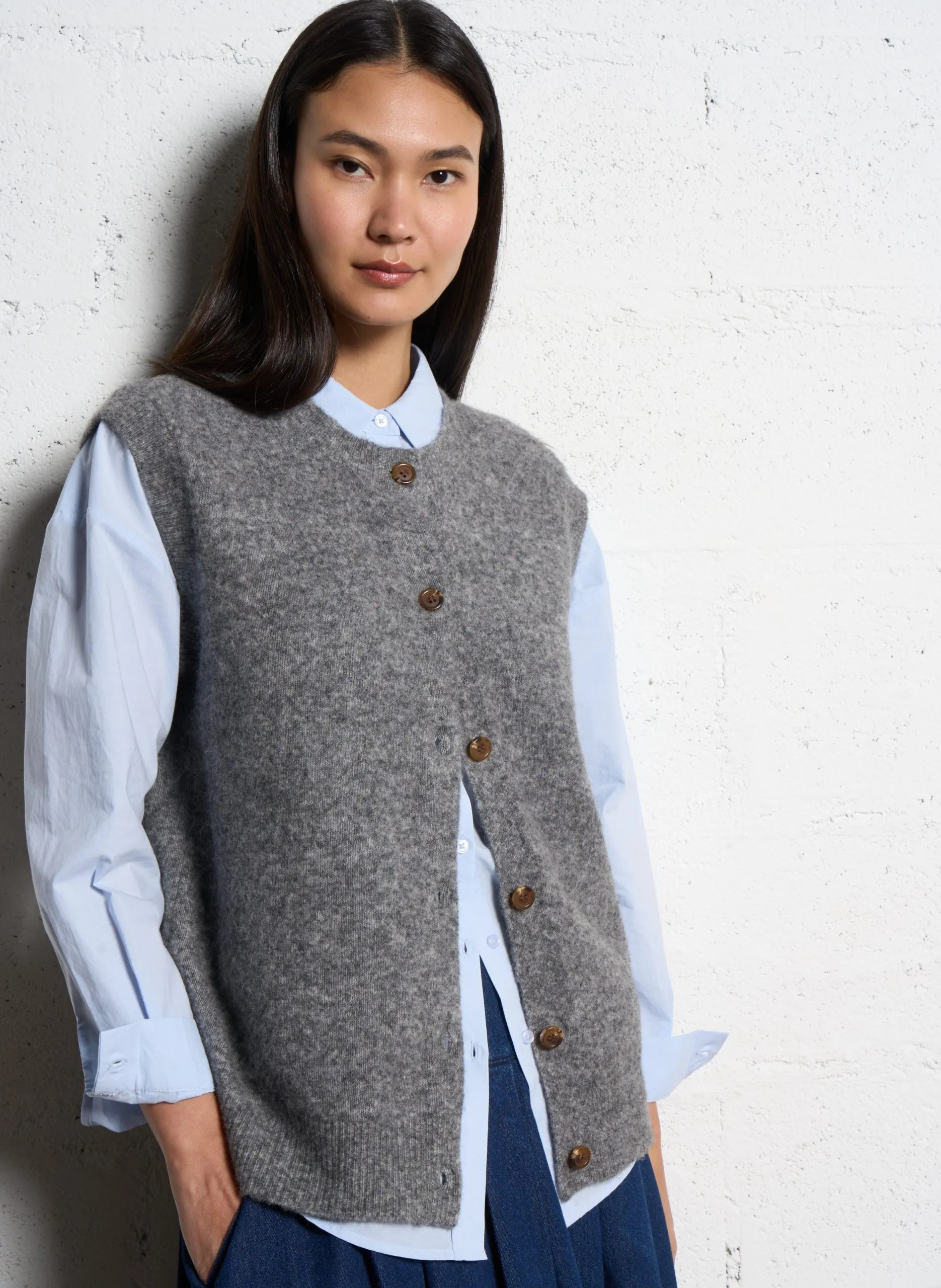 Gilet oversize en laine mélangée Noir JOSETTE