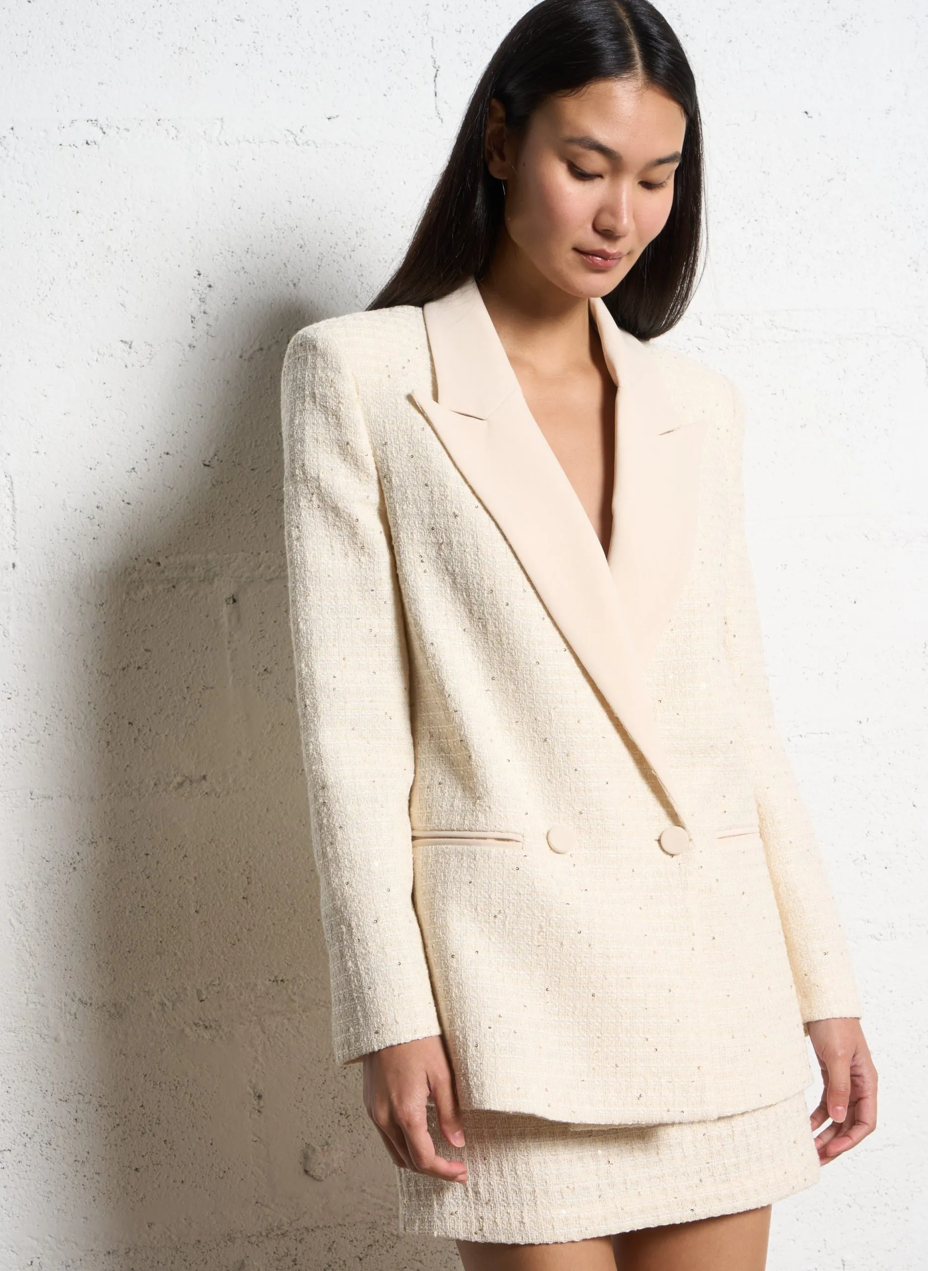 Veste tailleur droite en coton mélangé Blanc