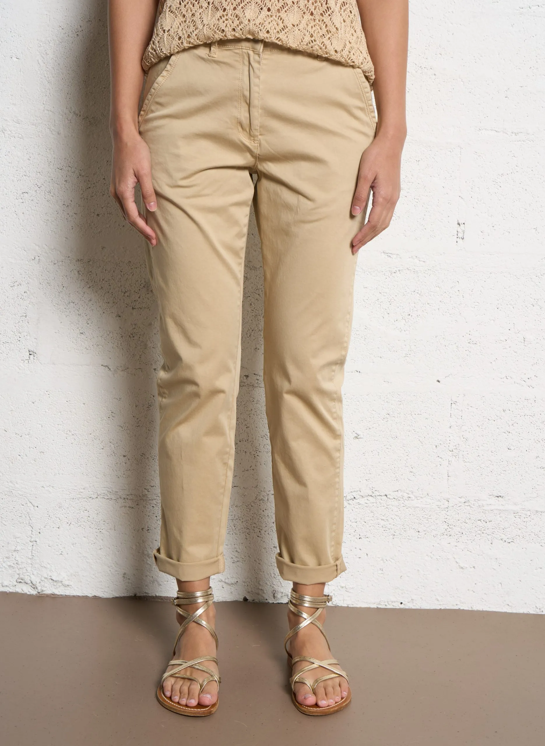 Pantalon droit en coton mélangé Blanc PAKUMI