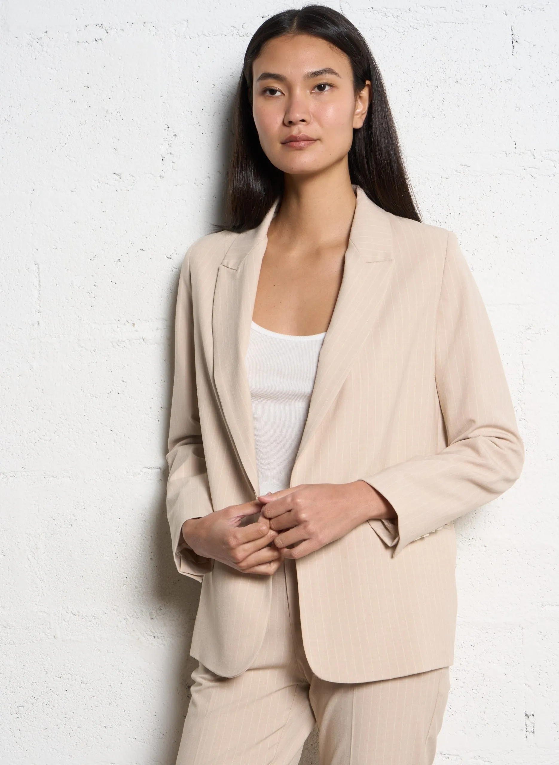 Veste tailleur rayée Beige VARIA