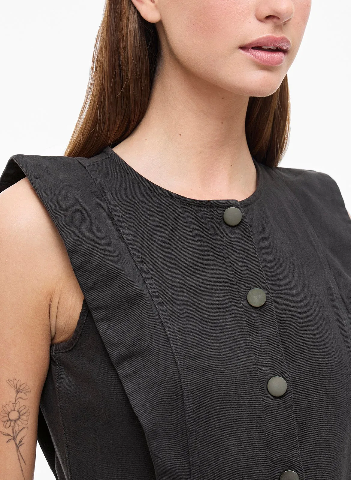 Robe midi en coton Noir