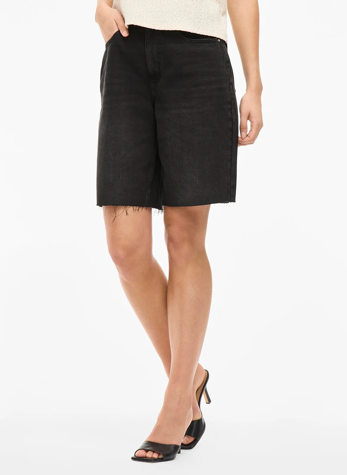 Bermuda droit en coton mélangé Noir