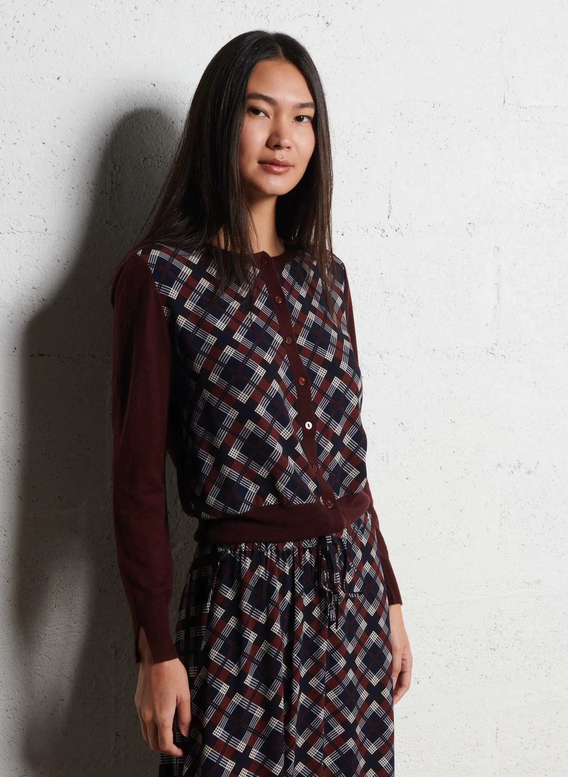 Cardigan droit col rond Marron