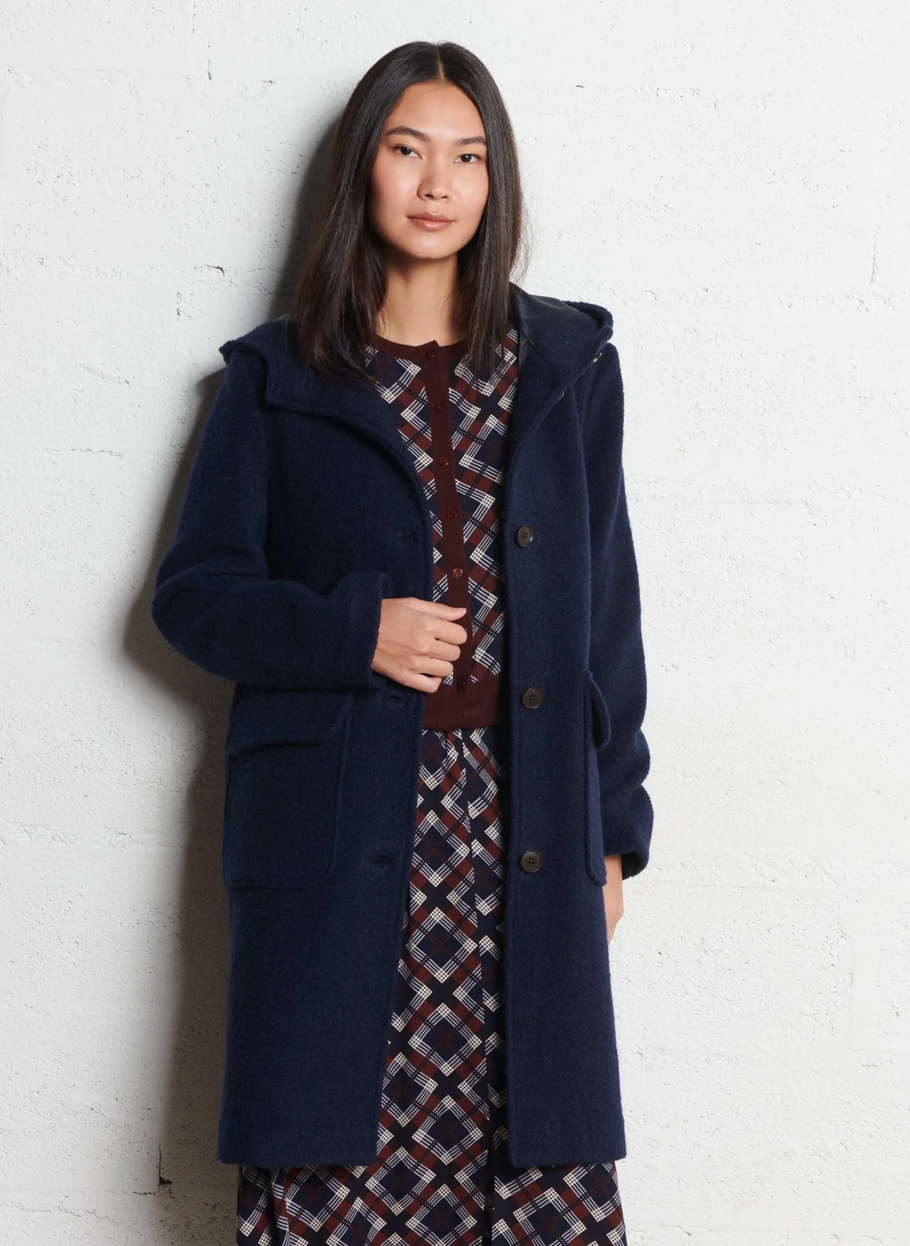 Manteau droit à capuche Bleu