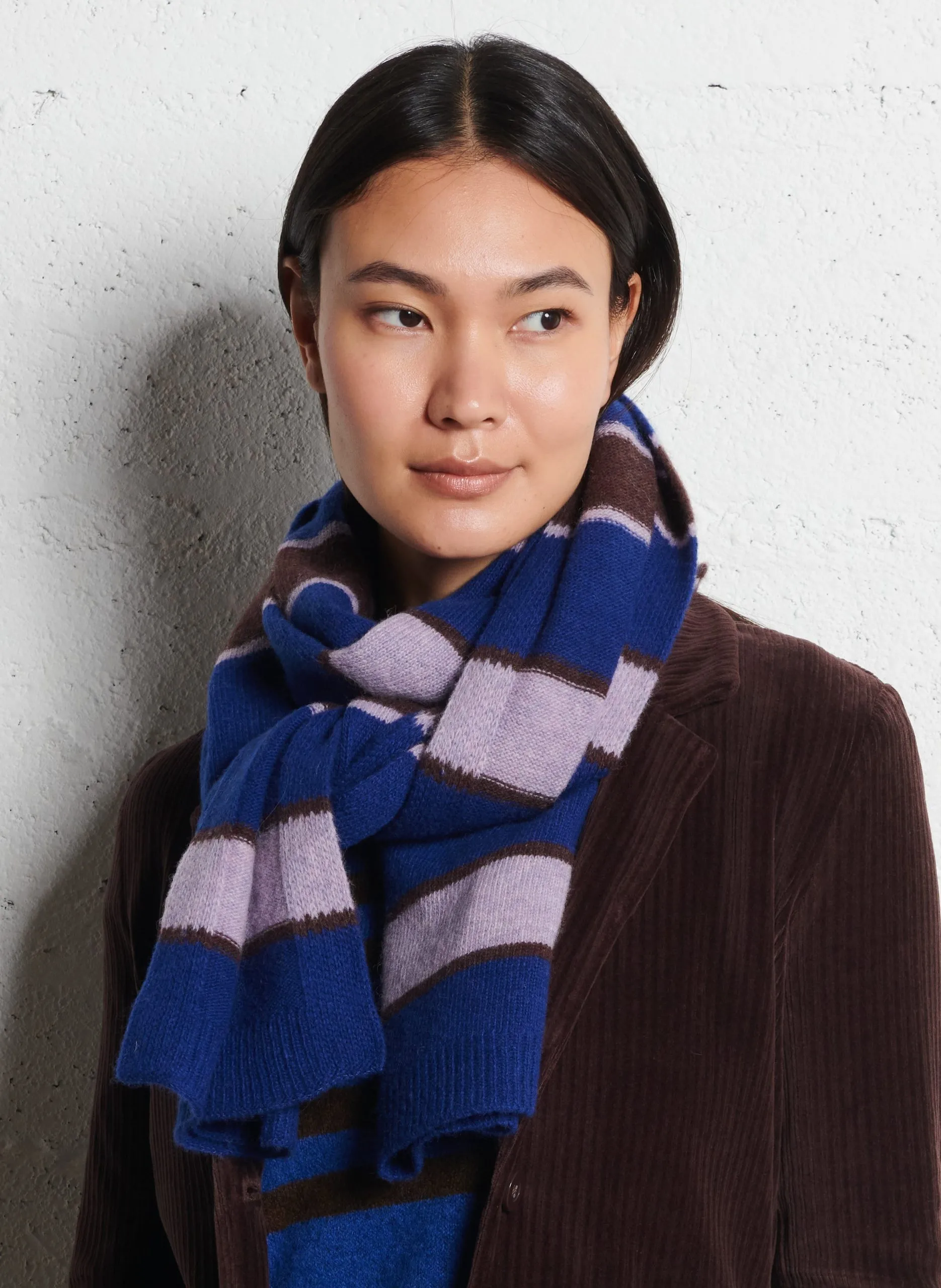 Foulard rayé en laine mélangée Bleu