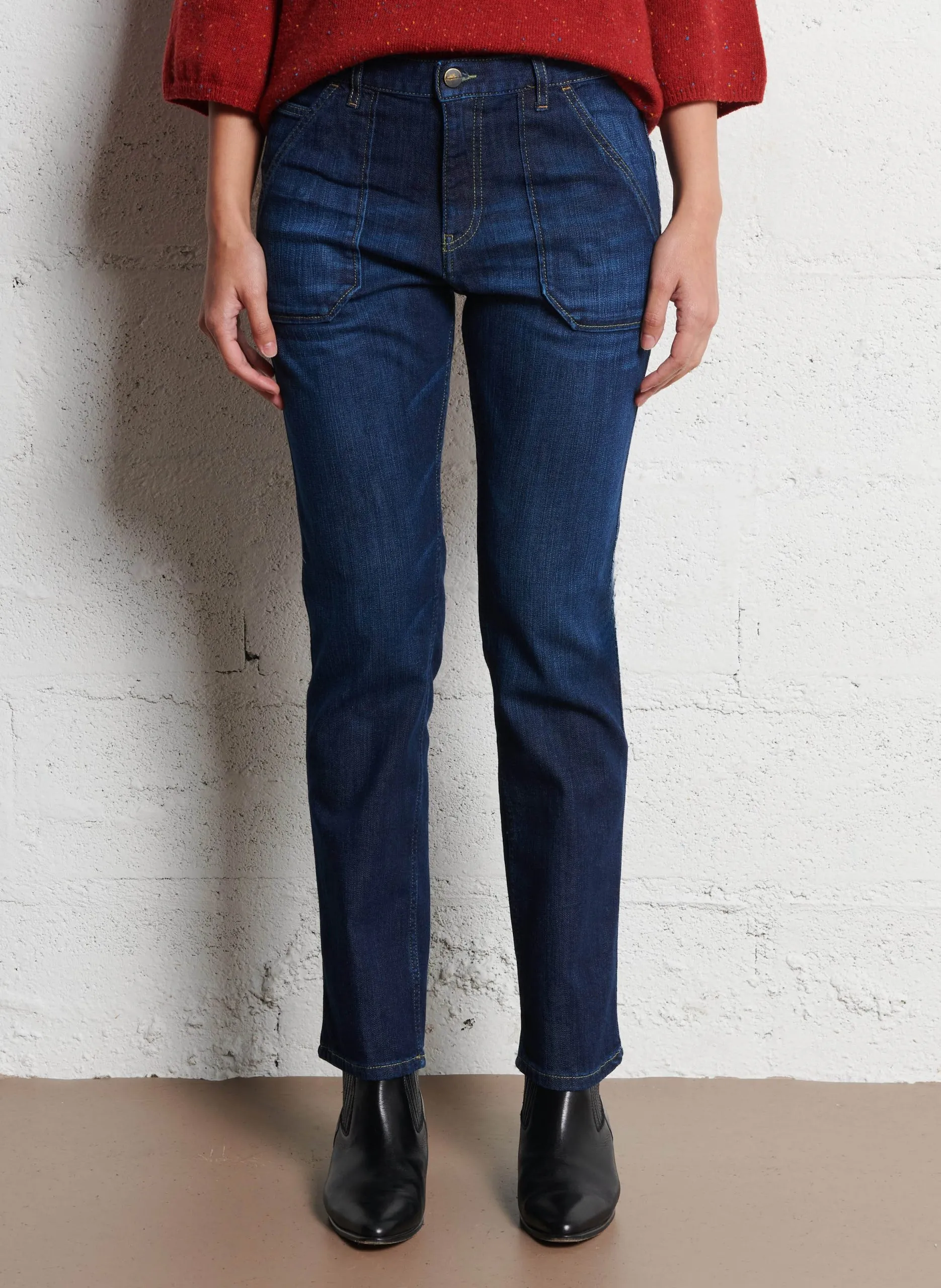 Jean droit en cootn mélangé Bleu NEW PIERCE