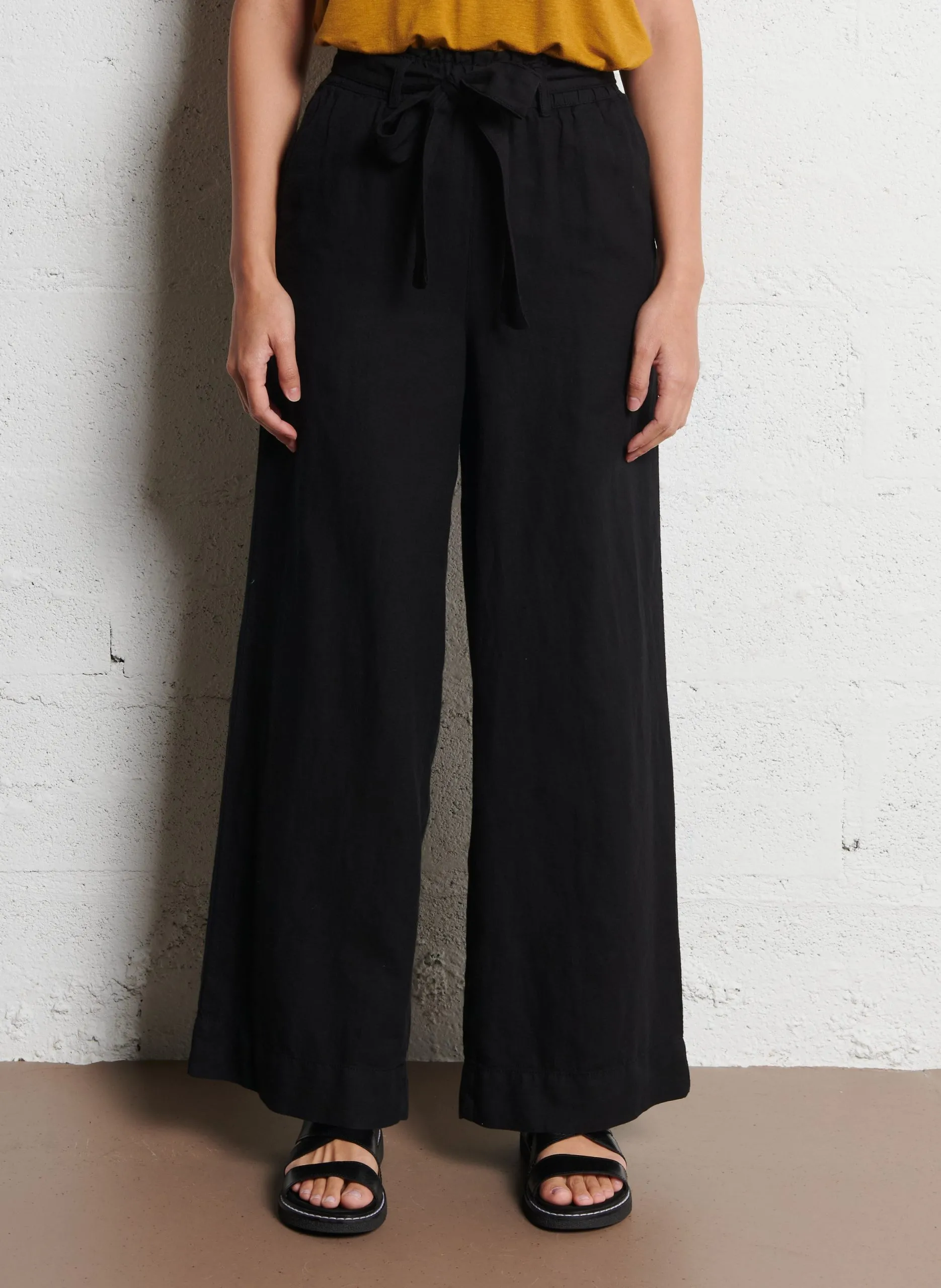 Pantalon large en coton et lin mélangé Noir PASTELA