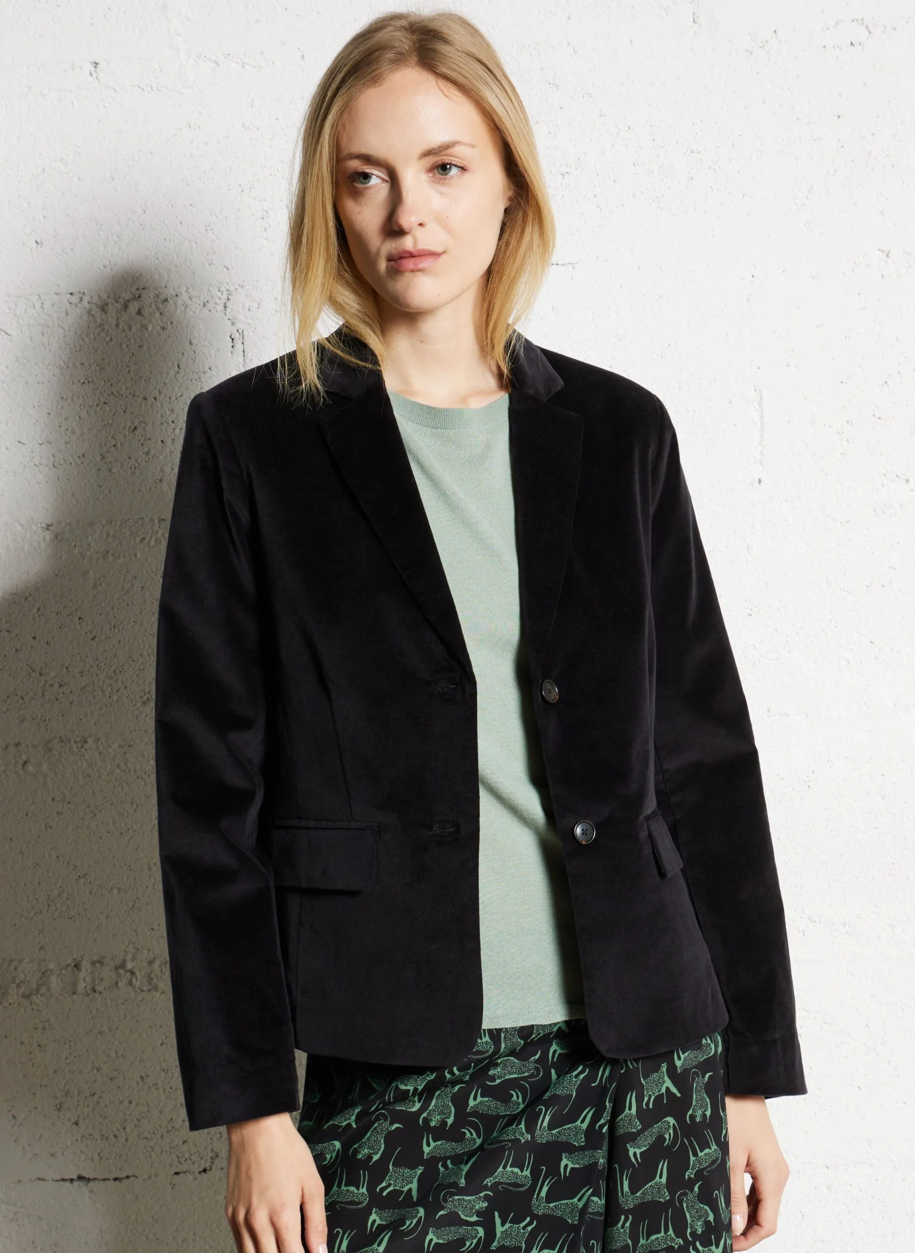 Veste droite en coton mélangé Noir