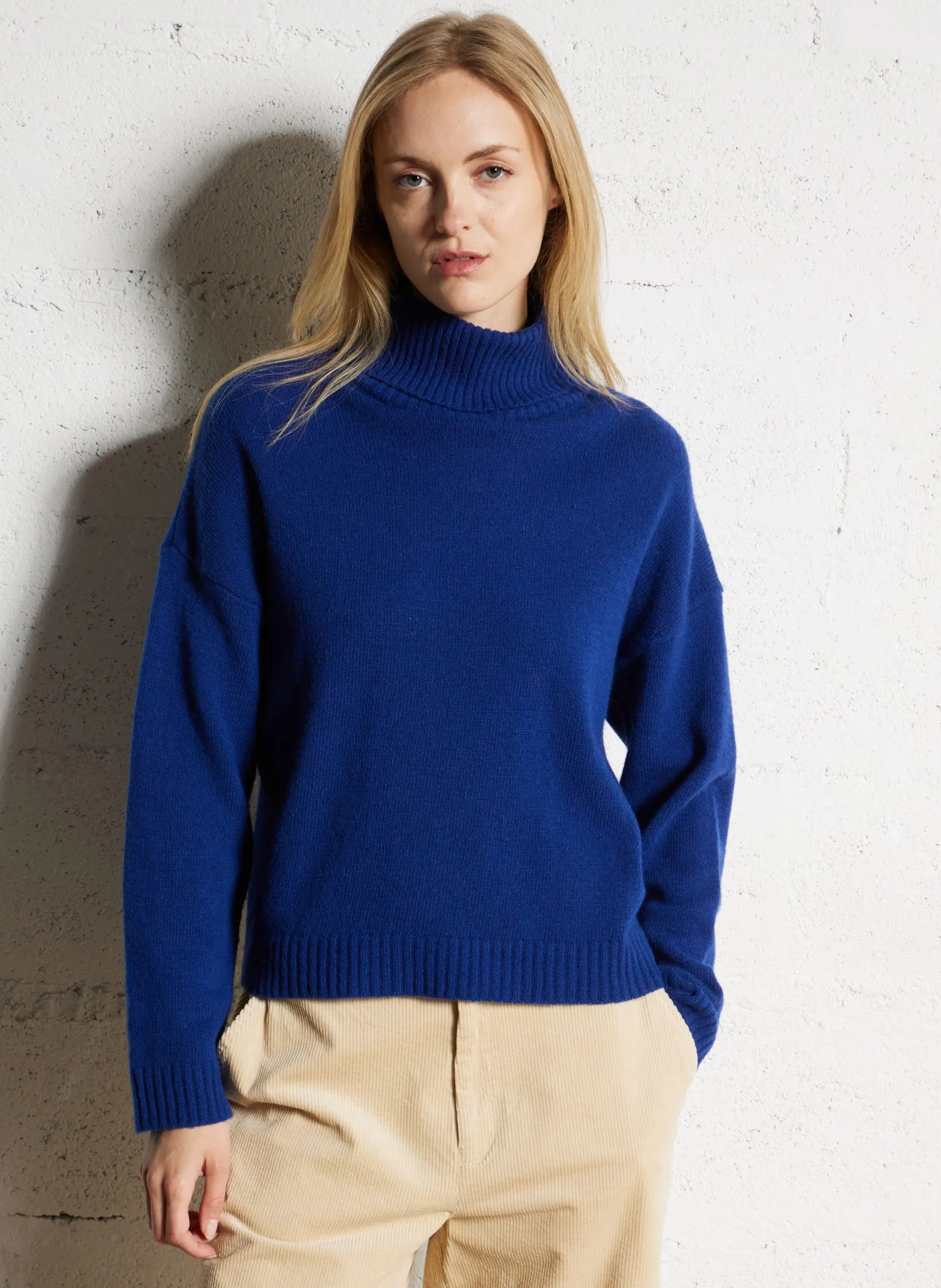 Col roulé ample en laine mélangée Bleu
